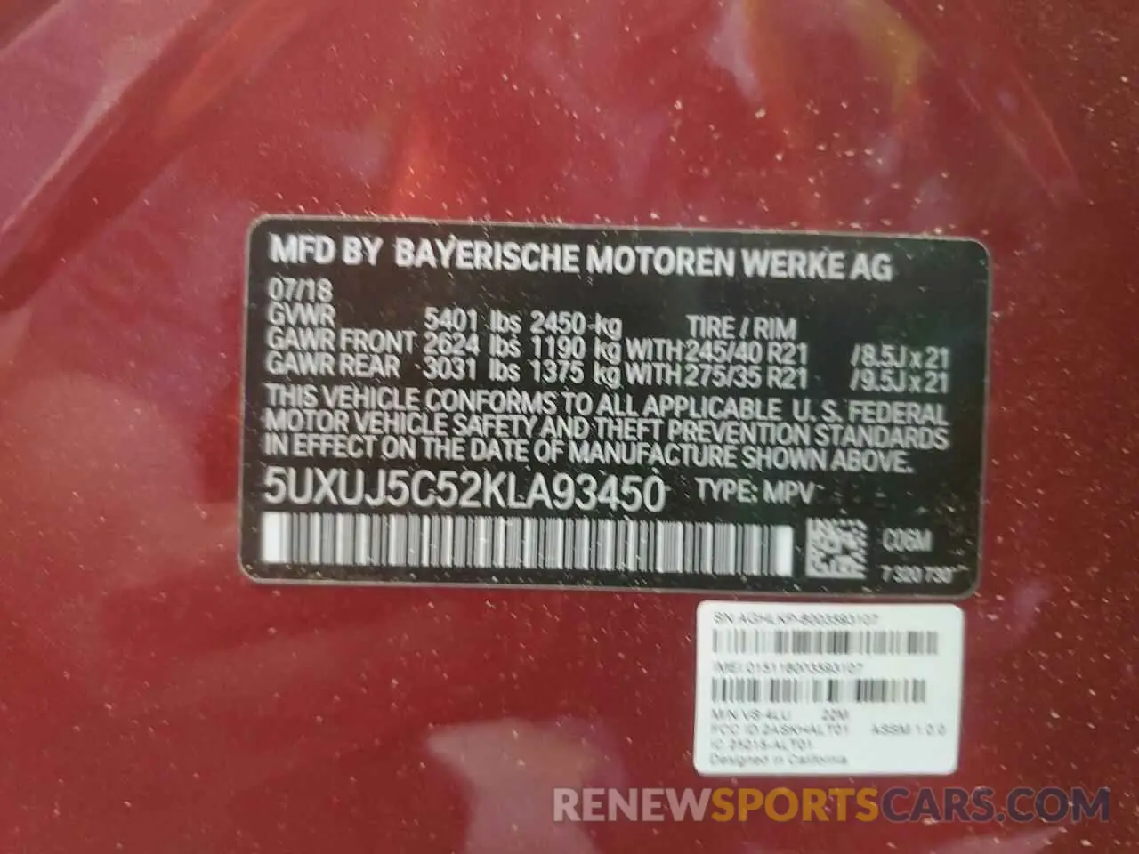 13 Photograph of a damaged car 5UXUJ5C52KLA93450 BMW X4 2019