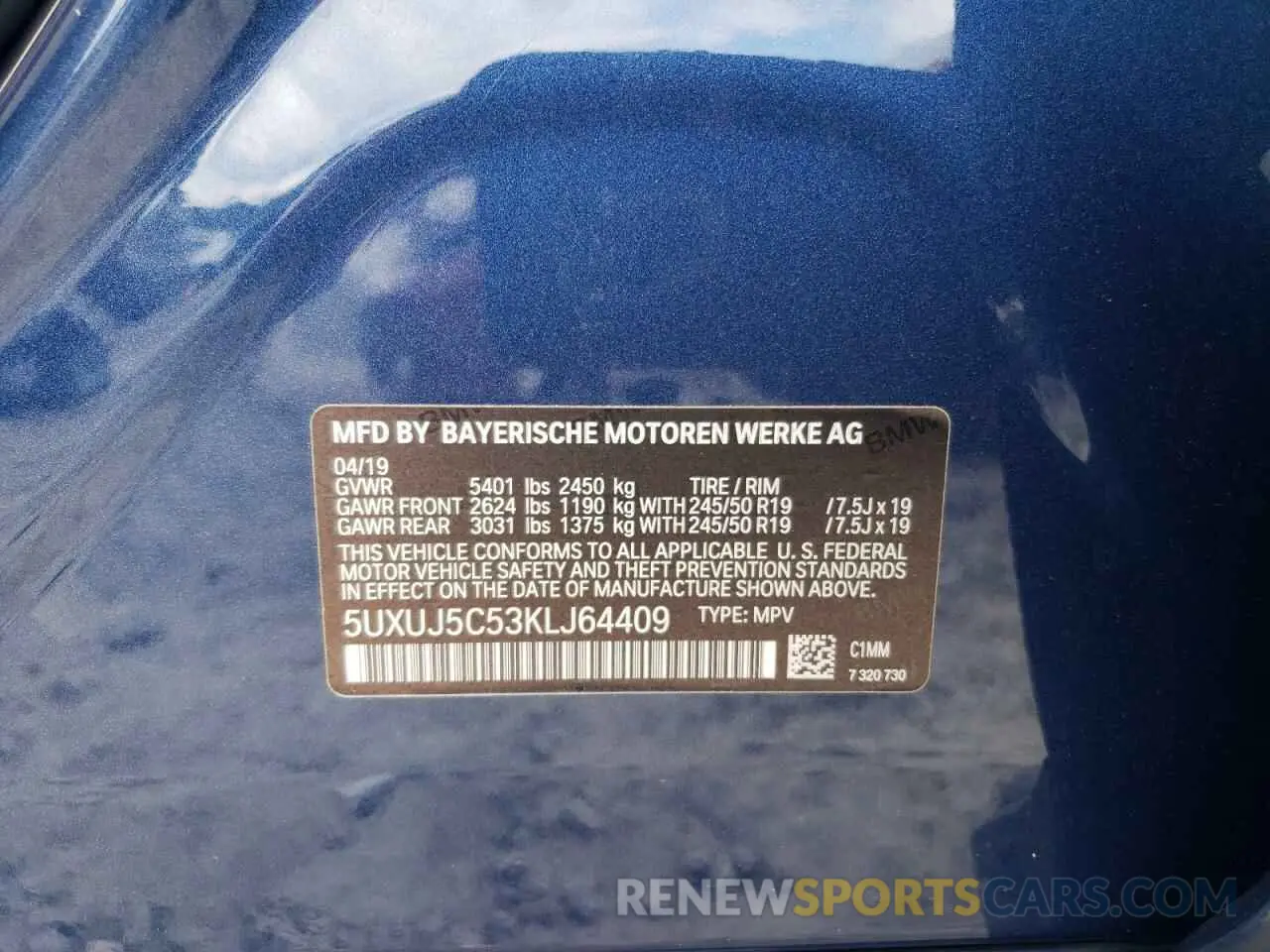 13 Photograph of a damaged car 5UXUJ5C53KLJ64409 BMW X4 2019