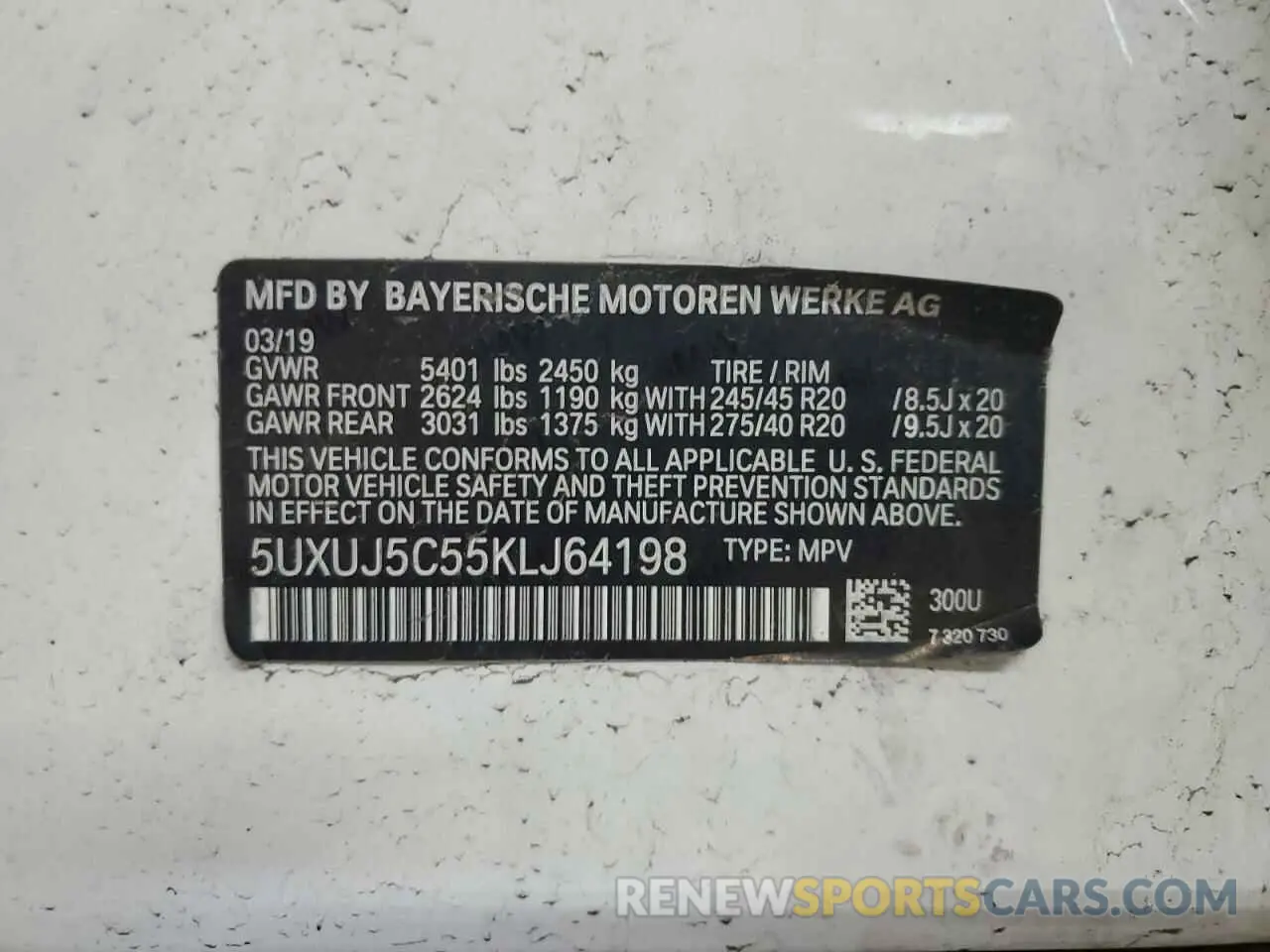 13 Photograph of a damaged car 5UXUJ5C55KLJ64198 BMW X4 2019