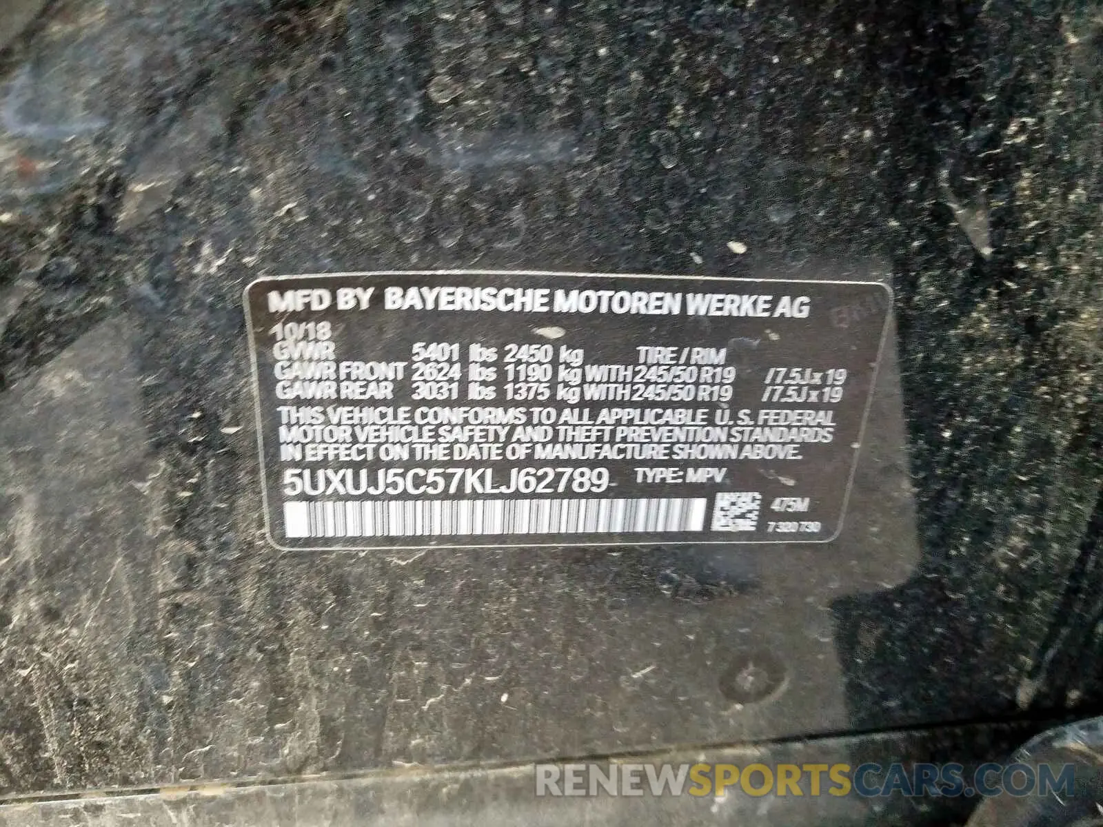 10 Photograph of a damaged car 5UXUJ5C57KLJ62789 BMW X4 2019
