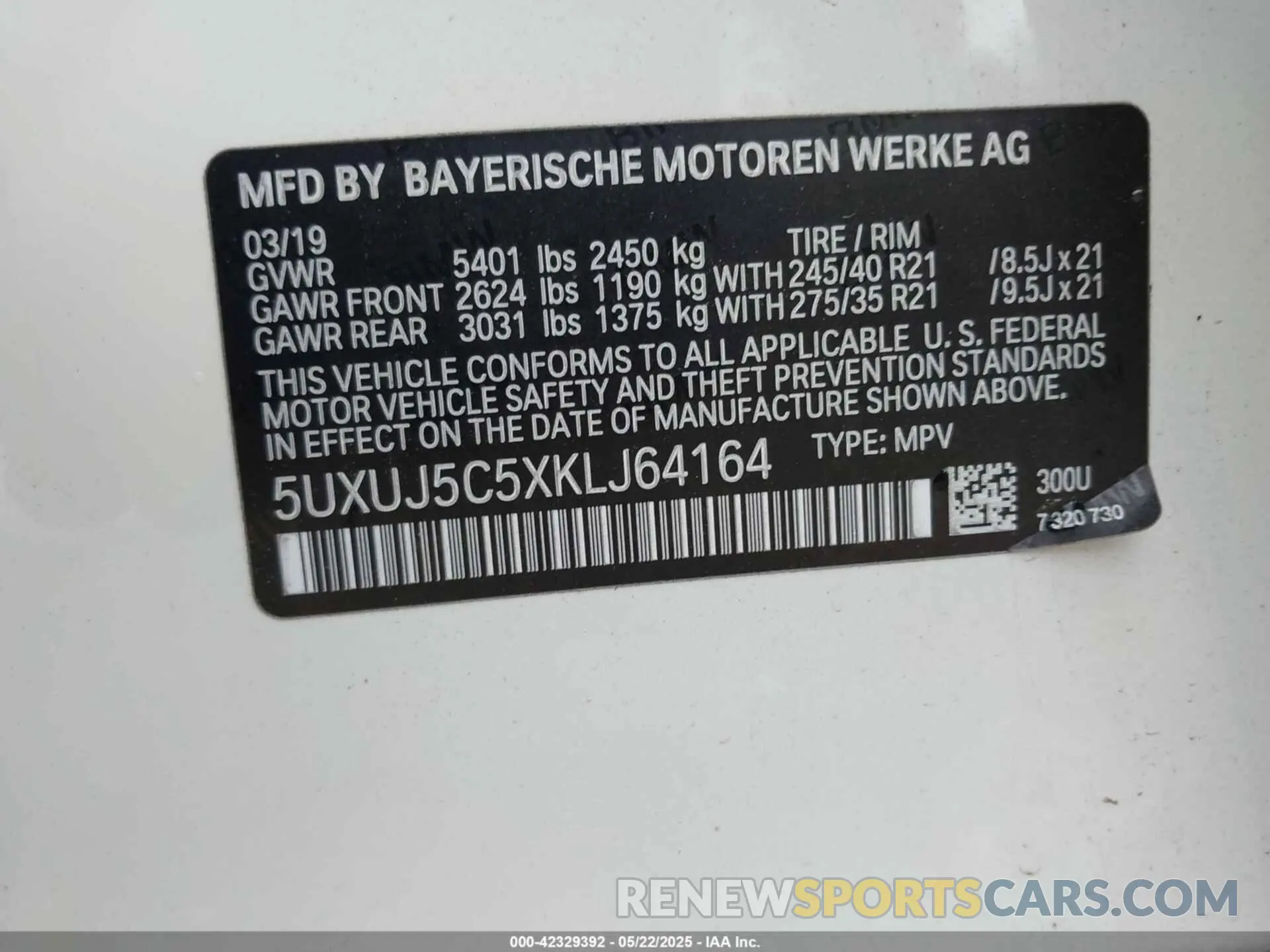 9 Photograph of a damaged car 5UXUJ5C5XKLJ64164 BMW X4 2019