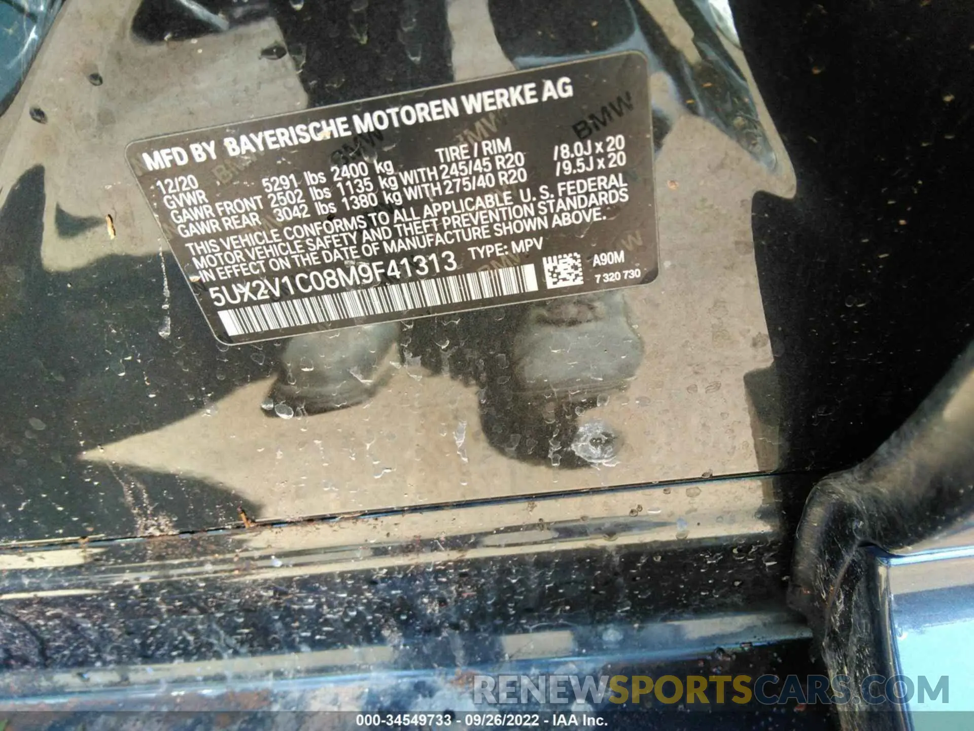 9 Photograph of a damaged car 5UX2V1C08M9F41313 BMW X4 2021