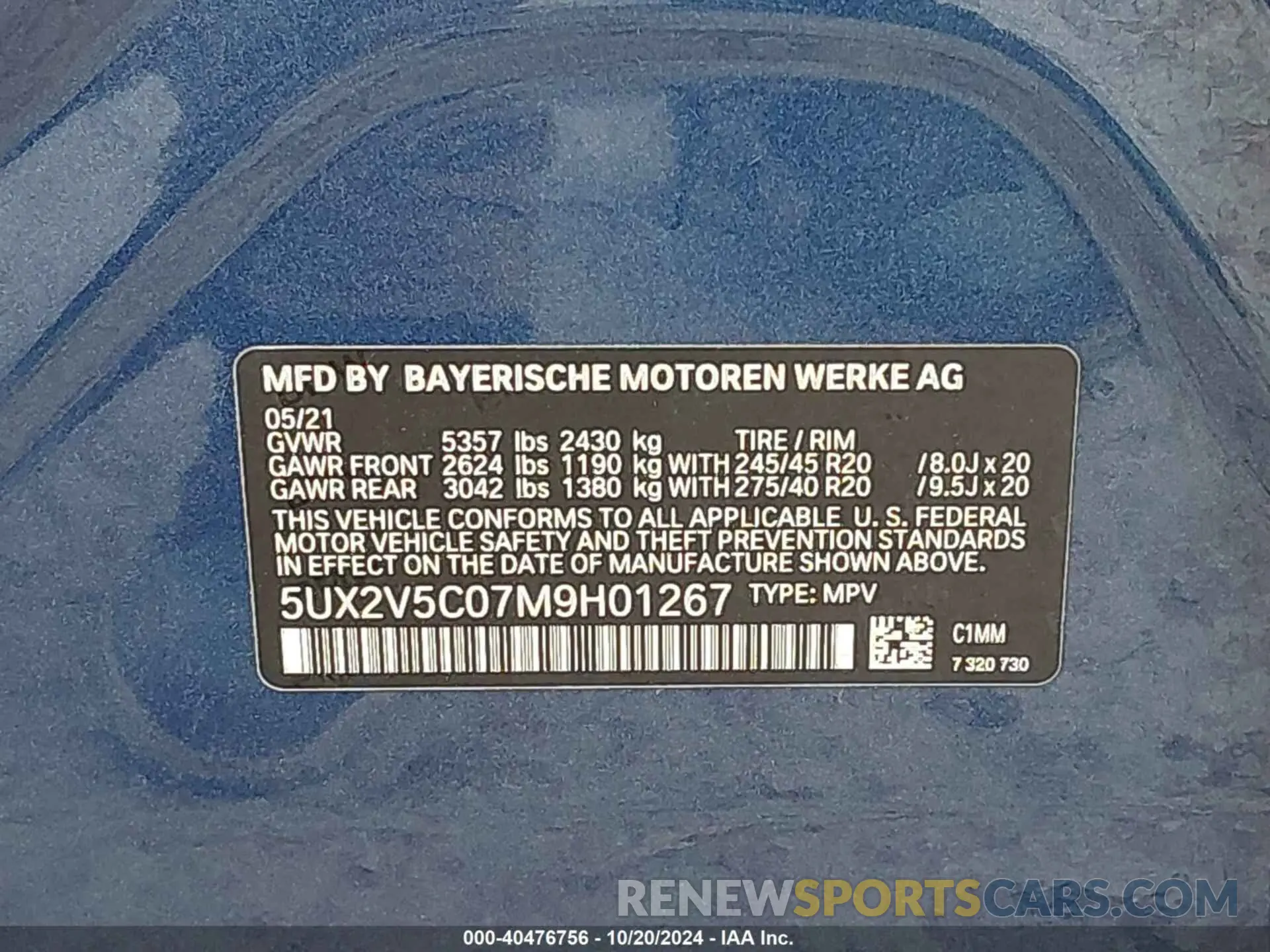 9 Photograph of a damaged car 5UX2V5C07M9H01267 BMW X4 2021