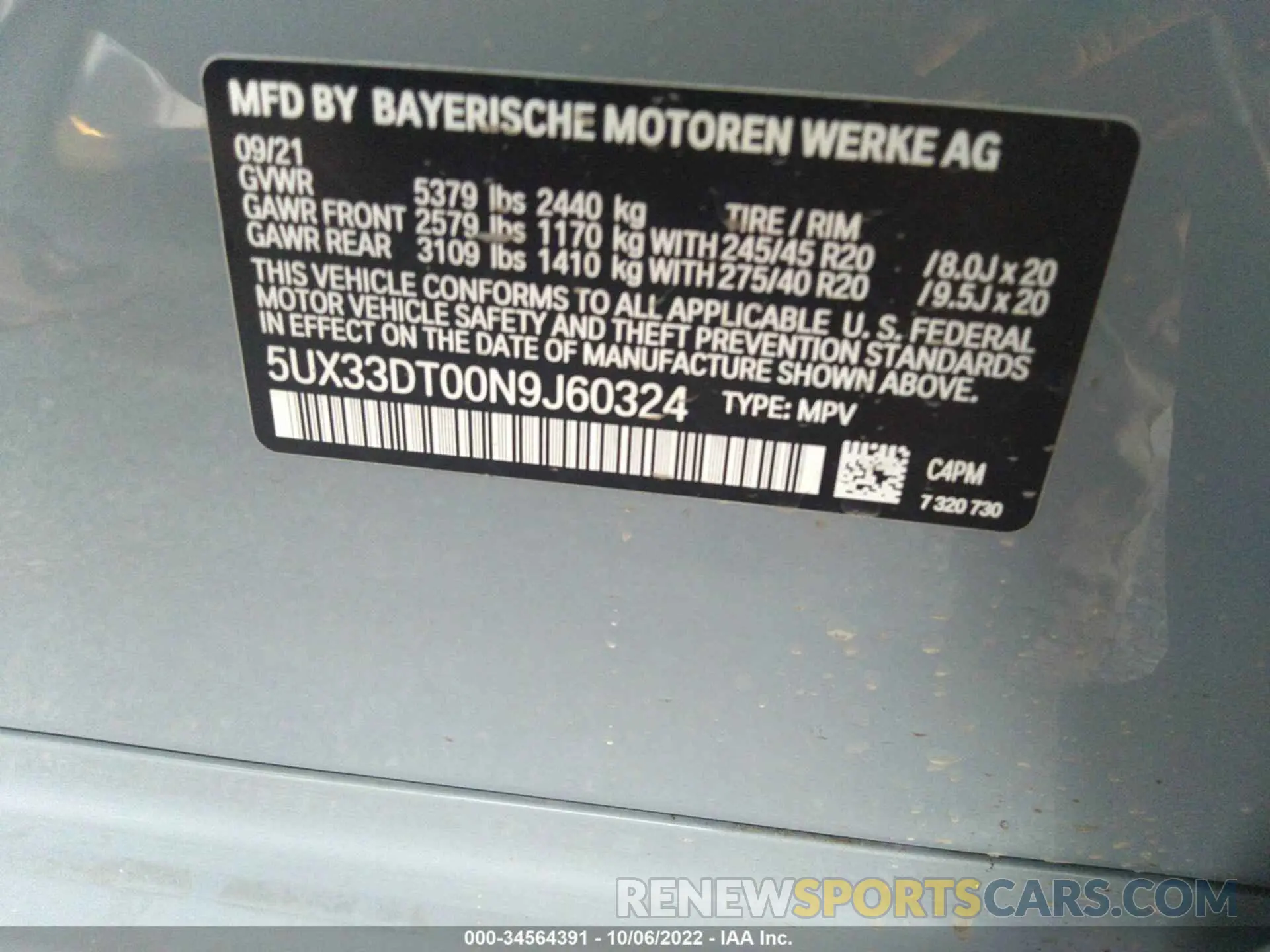 9 Photograph of a damaged car 5UX33DT00N9J60324 BMW X4 2022
