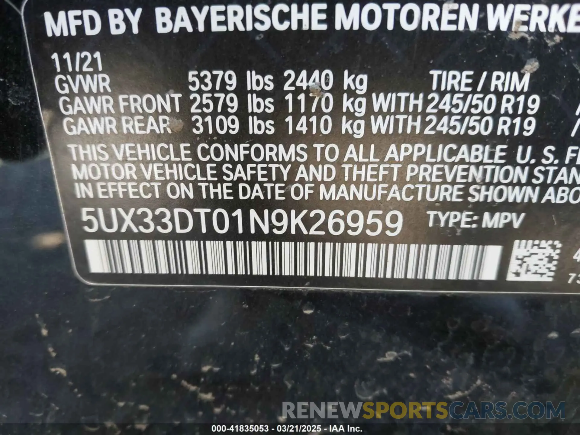 9 Photograph of a damaged car 5UX33DT01N9K26959 BMW X4 2022