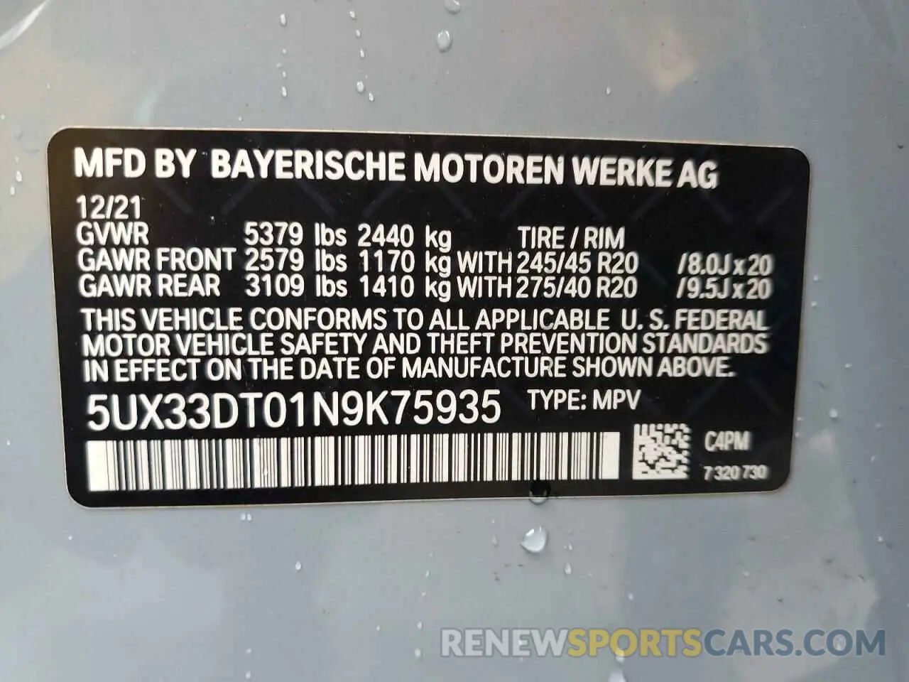 14 Photograph of a damaged car 5UX33DT01N9K75935 BMW X4 2022