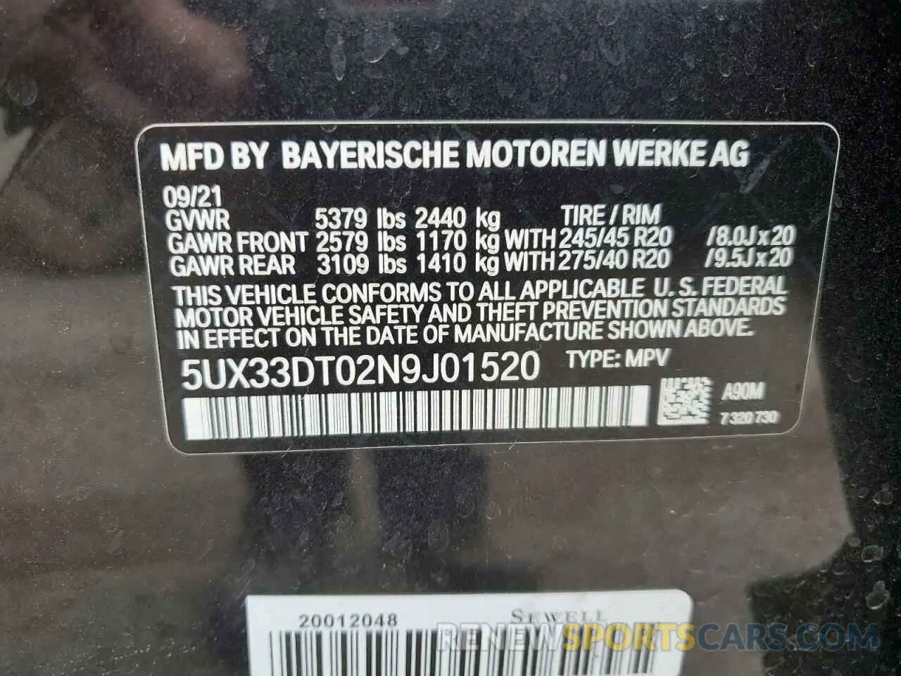 16 Photograph of a damaged car 5UX33DT02N9J01520 BMW X4 2022
