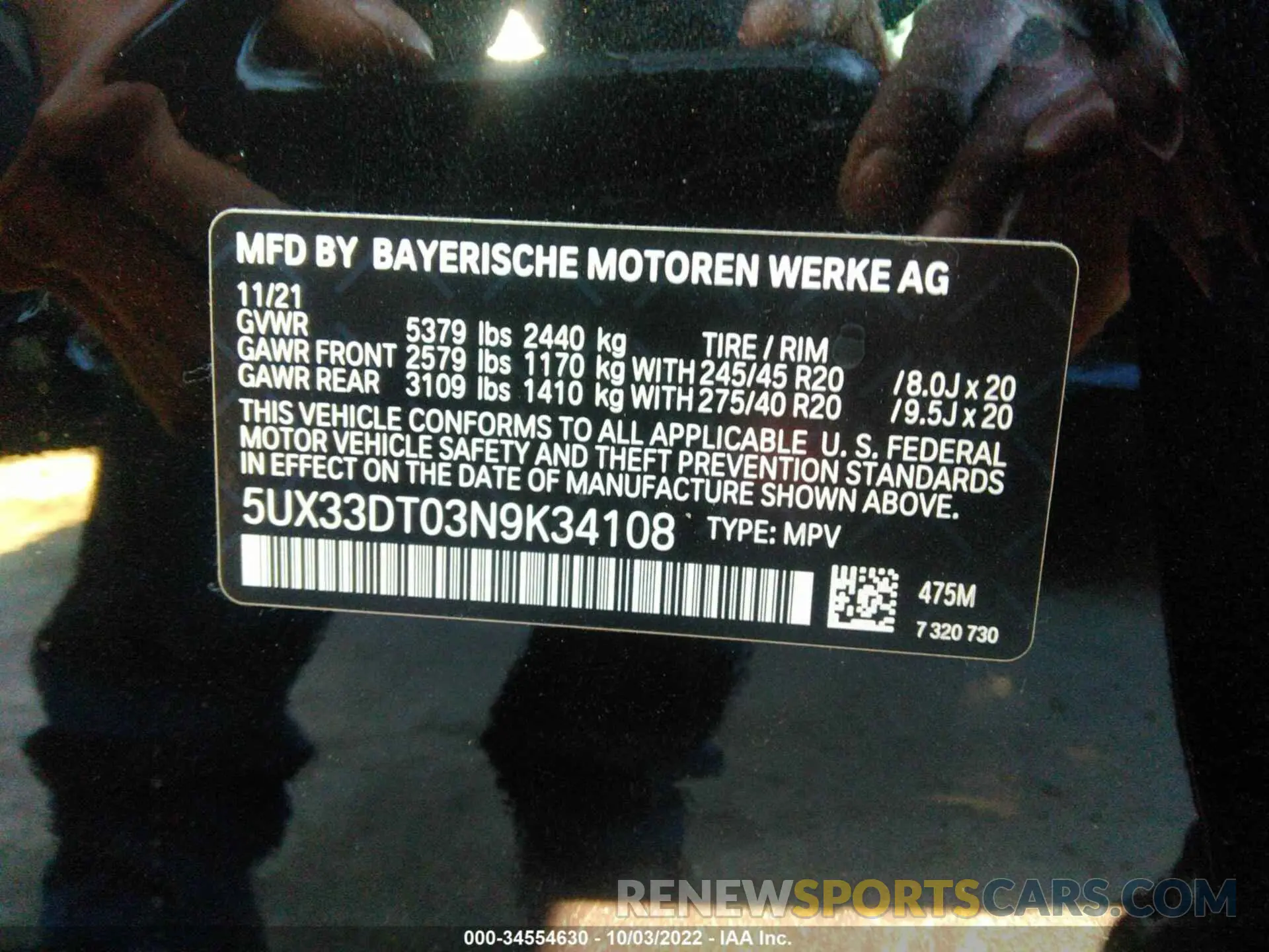 9 Photograph of a damaged car 5UX33DT03N9K34108 BMW X4 2022