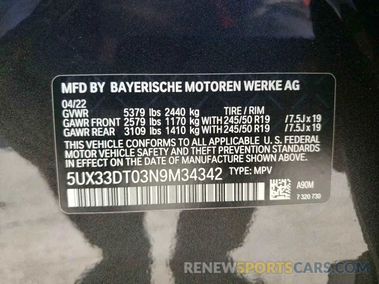 10 Photograph of a damaged car 5UX33DT03N9M34342 BMW X4 2022