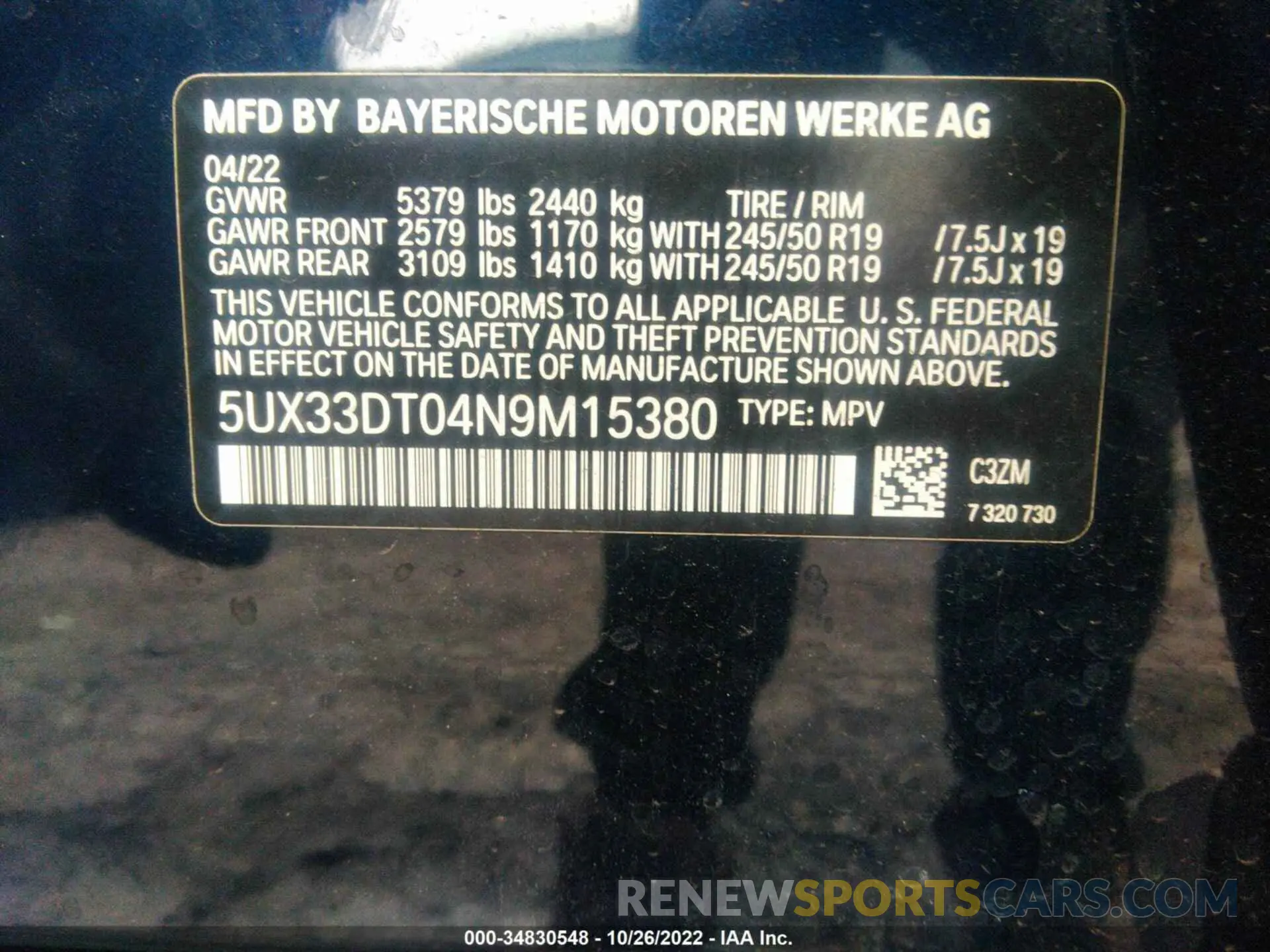 9 Photograph of a damaged car 5UX33DT04N9M15380 BMW X4 2022