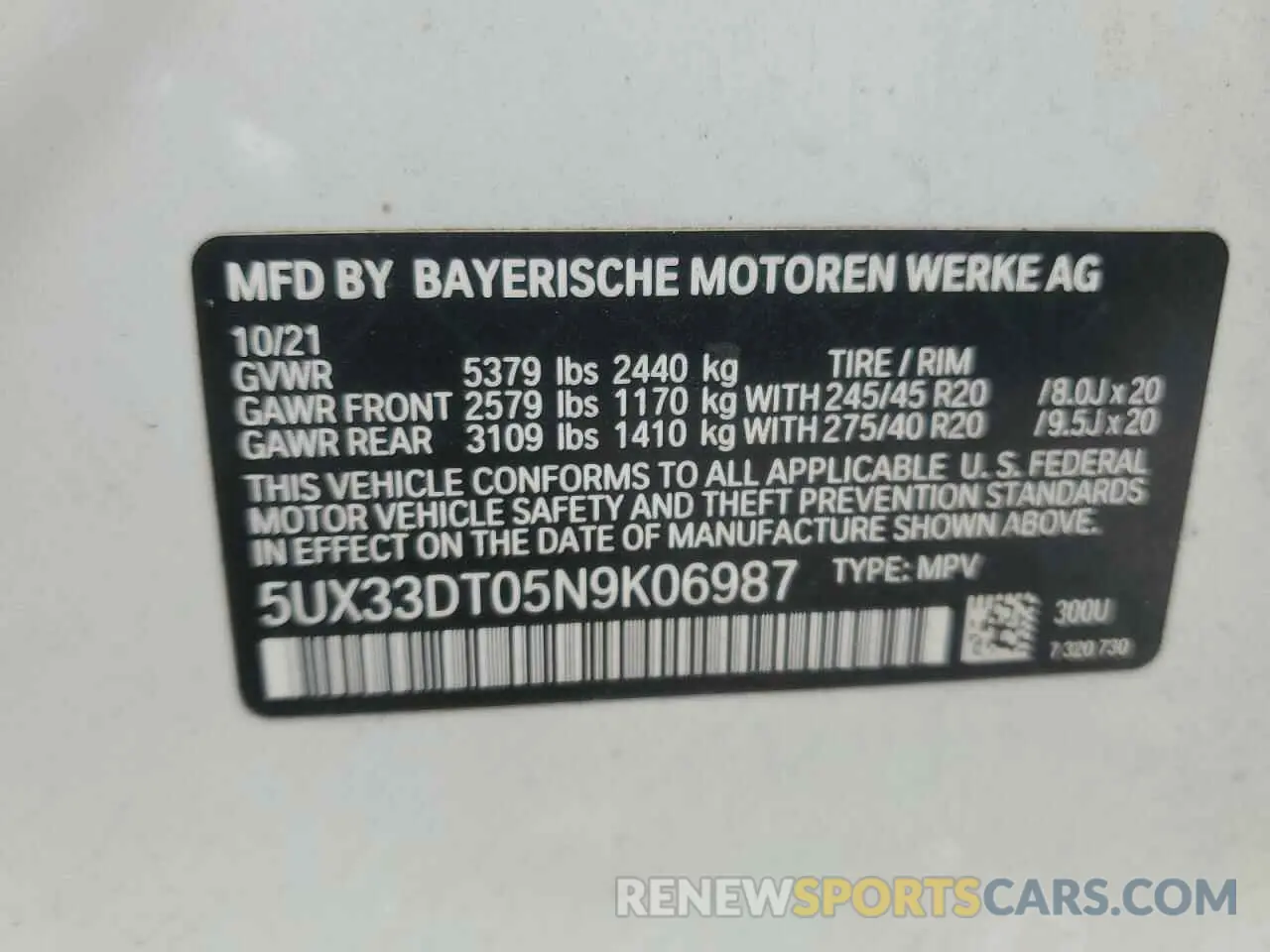 13 Photograph of a damaged car 5UX33DT05N9K06987 BMW X4 2022