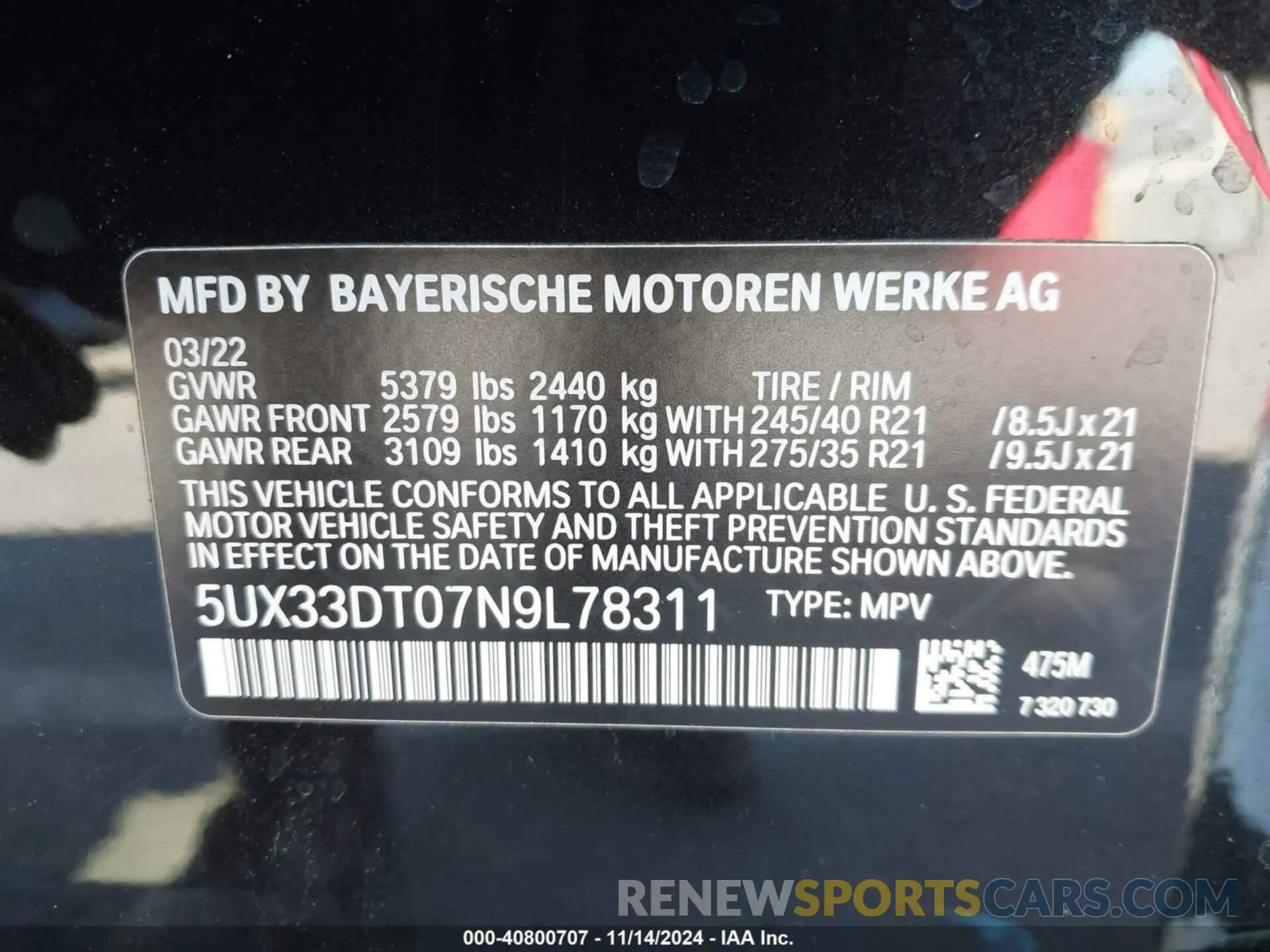 9 Photograph of a damaged car 5UX33DT07N9L78311 BMW X4 2022
