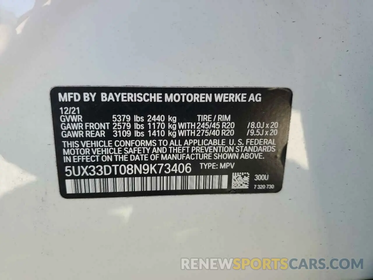 14 Photograph of a damaged car 5UX33DT08N9K73406 BMW X4 2022