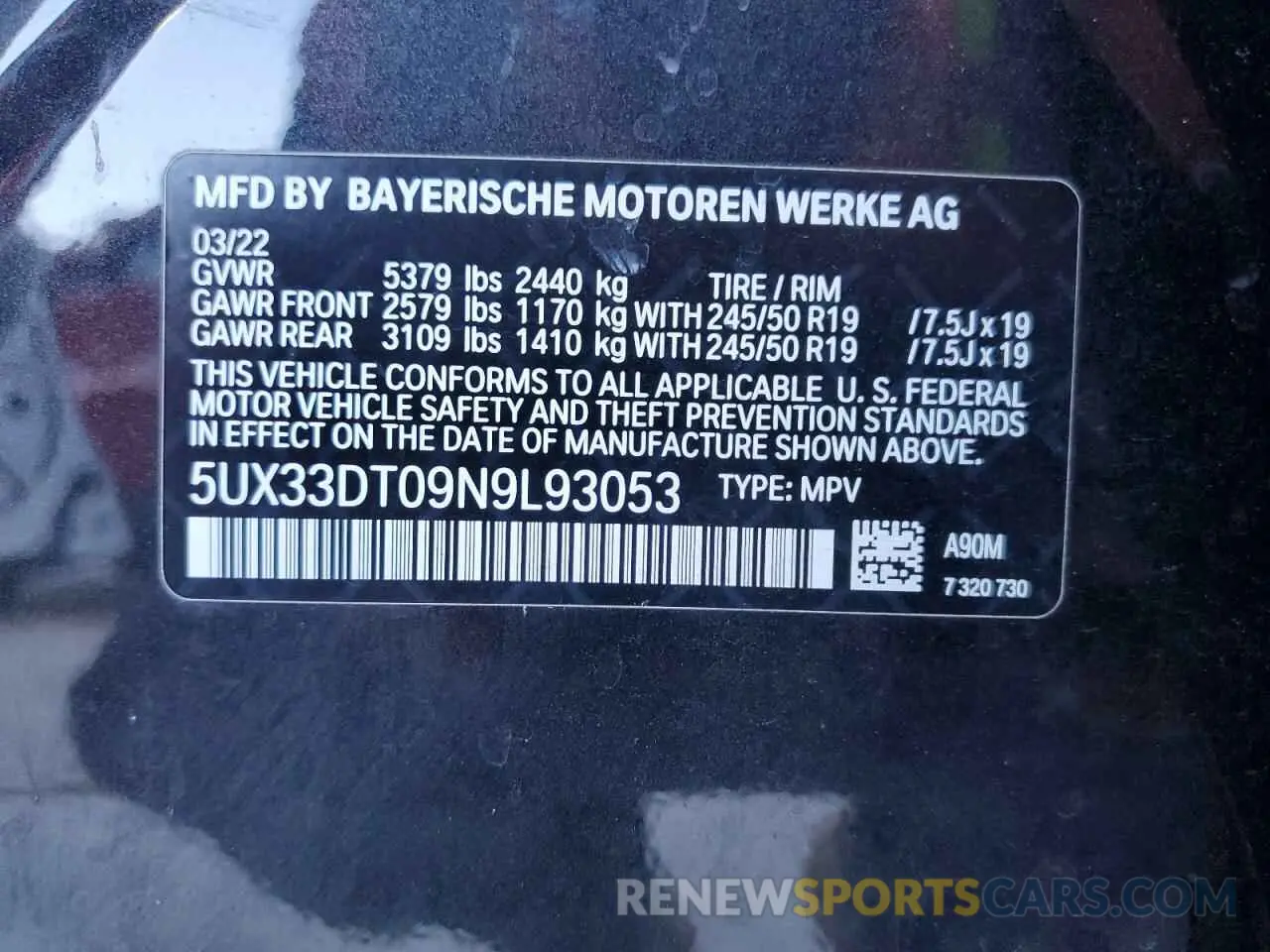 13 Photograph of a damaged car 5UX33DT09N9L93053 BMW X4 2022