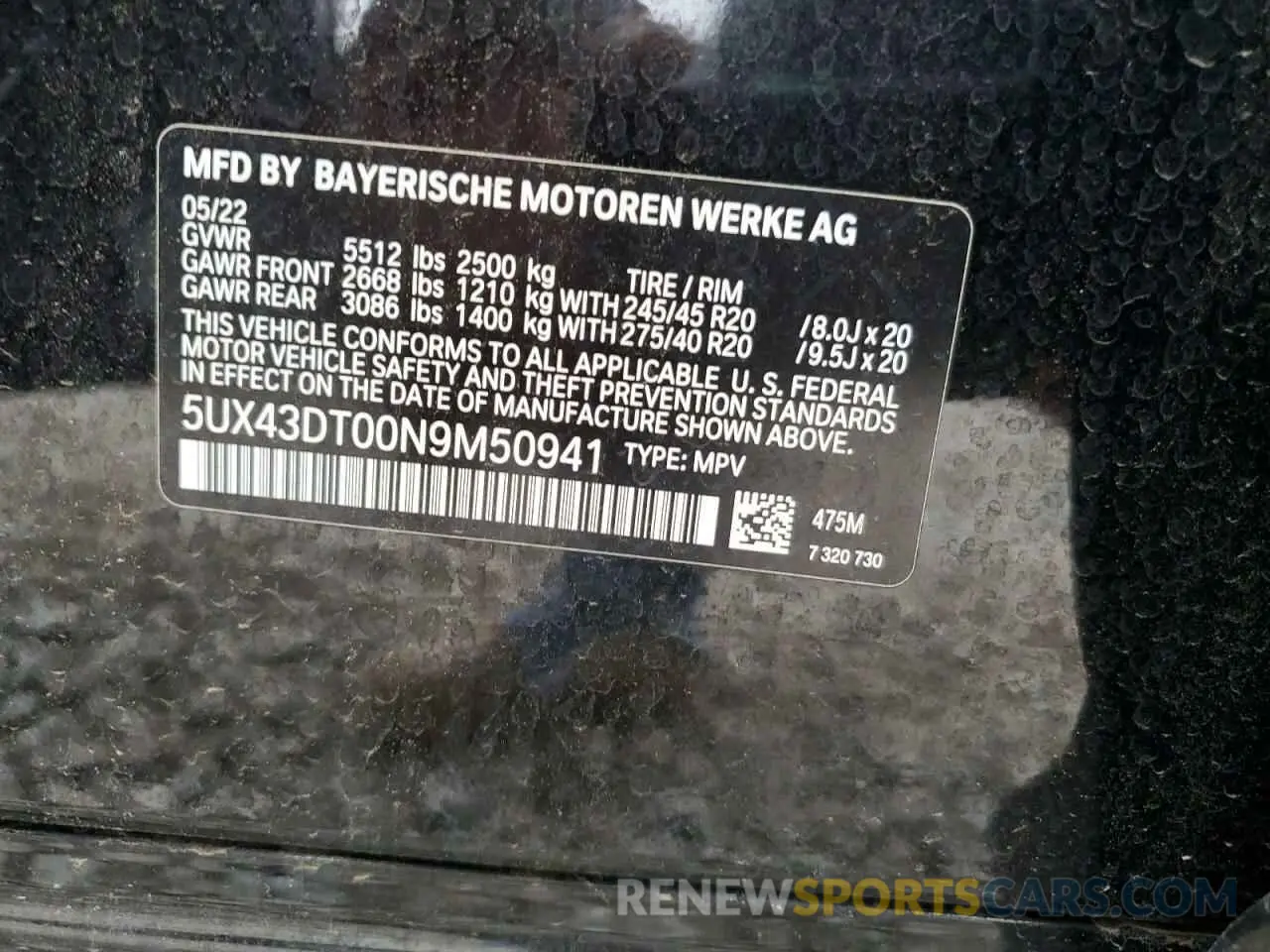 13 Photograph of a damaged car 5UX43DT00N9M50941 BMW X4 2022