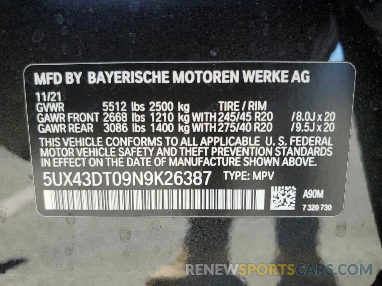 10 Photograph of a damaged car 5UX43DT09N9K26387 BMW X4 2022