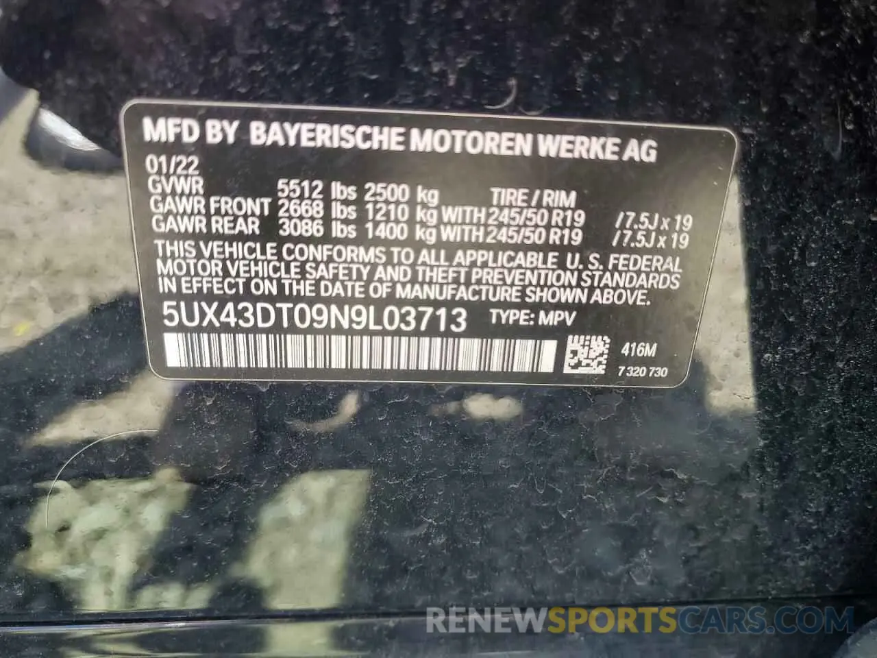 13 Photograph of a damaged car 5UX43DT09N9L03713 BMW X4 2022