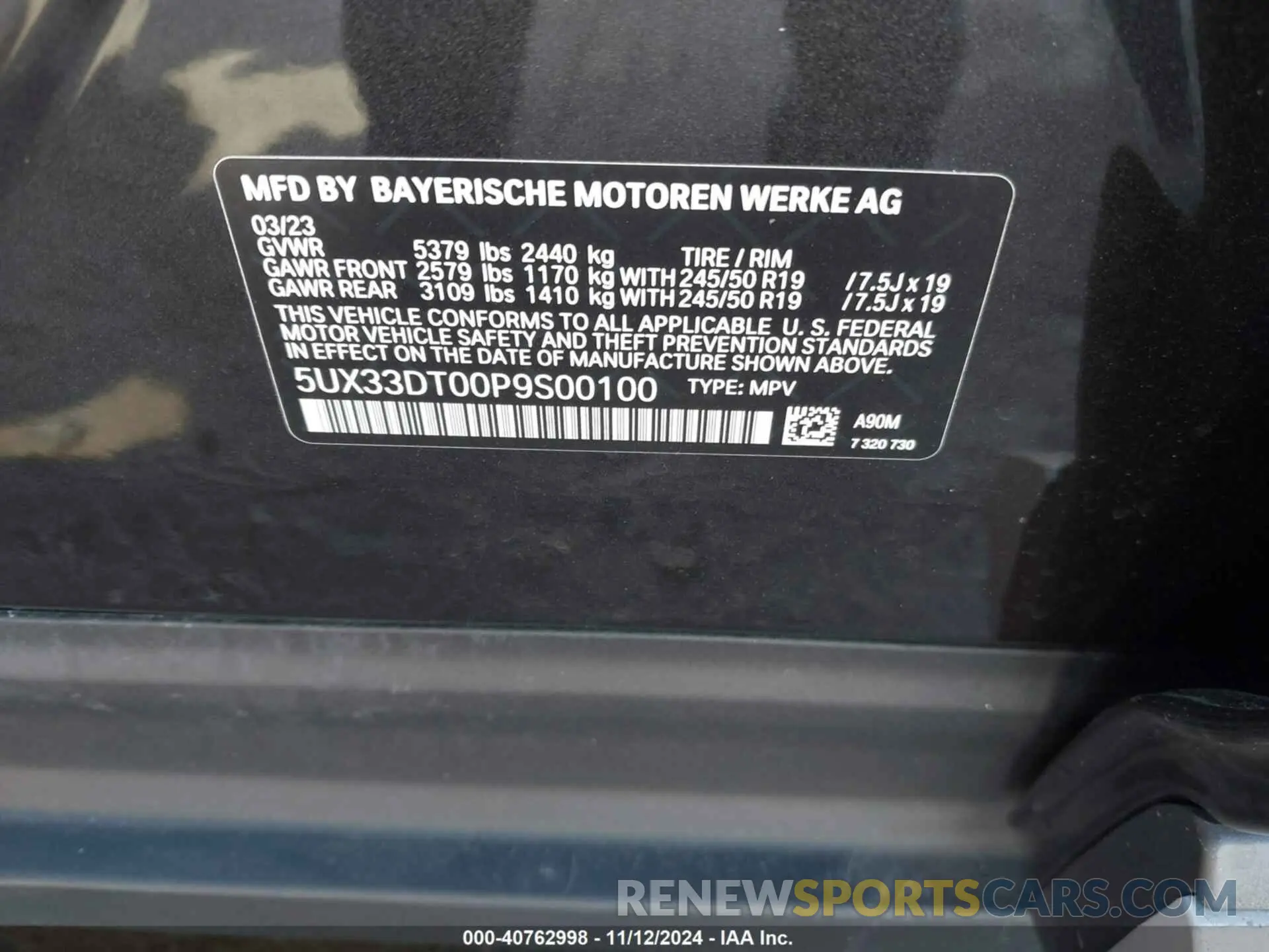 9 Photograph of a damaged car 5UX33DT00P9S00100 BMW X4 2023