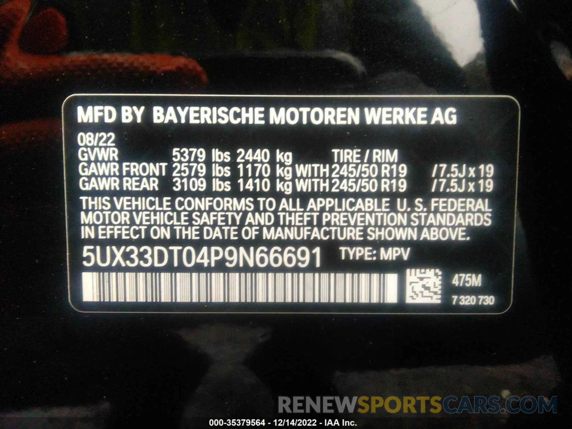 9 Photograph of a damaged car 5UX33DT04P9N66691 BMW X4 2023