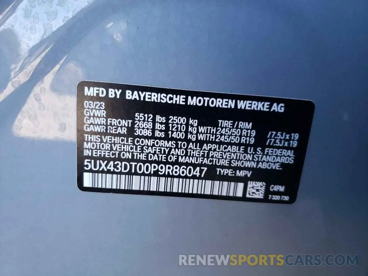 13 Photograph of a damaged car 5UX43DT00P9R86047 BMW X4 2023
