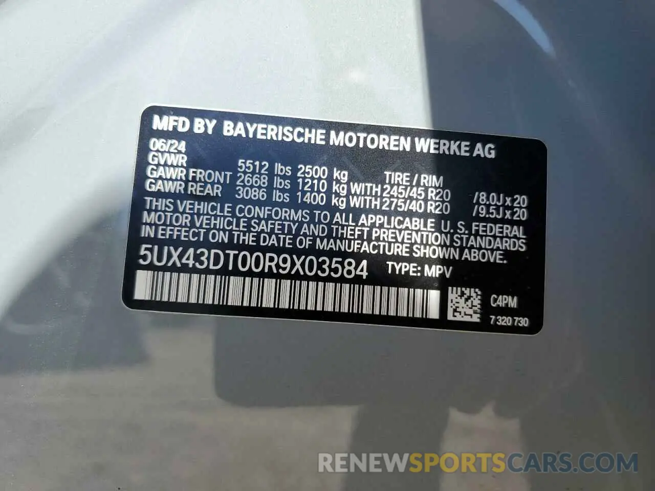 14 Photograph of a damaged car 5UX43DT00R9X03584 BMW X4 2024