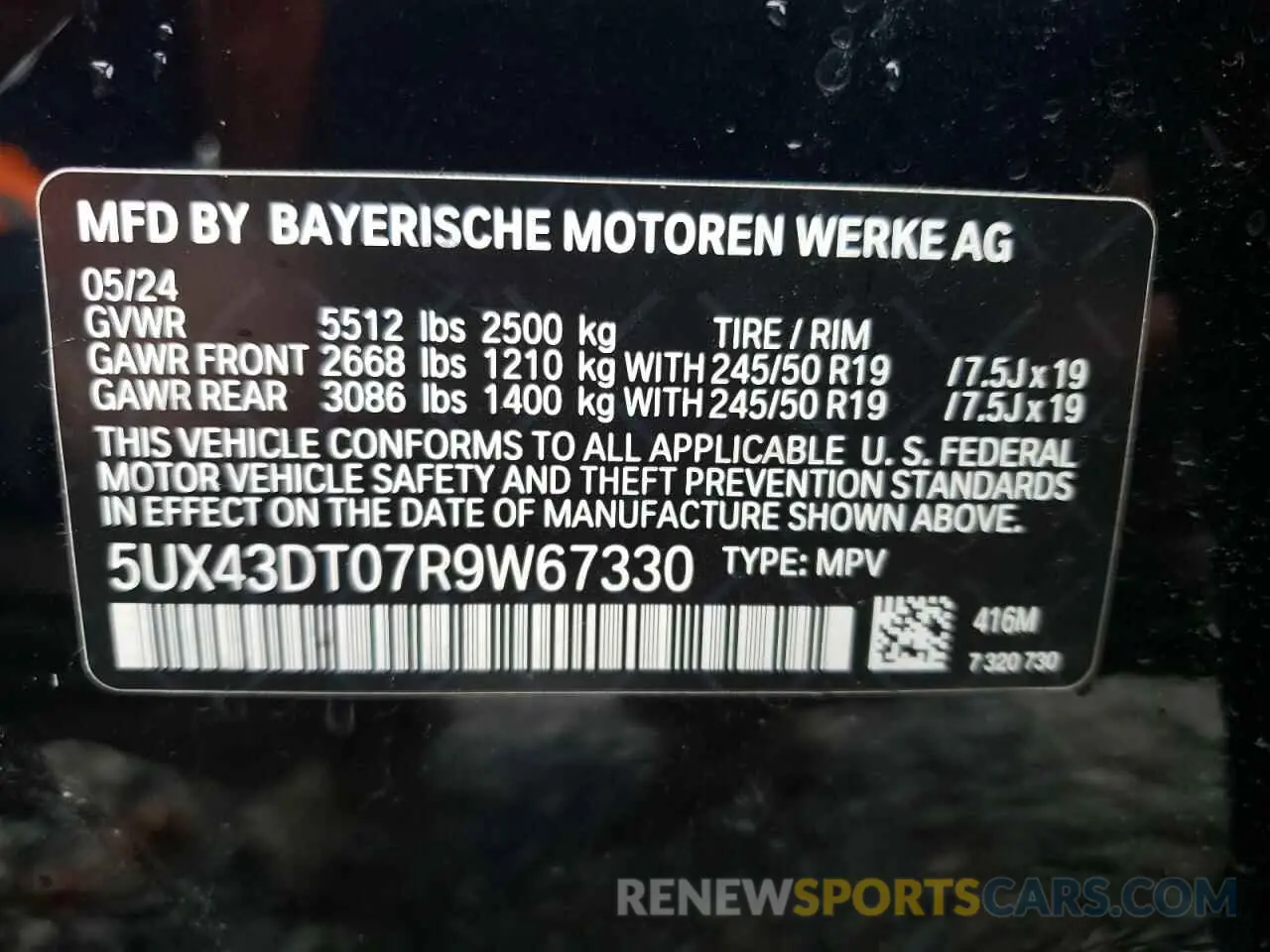 13 Photograph of a damaged car 5UX43DT07R9W67330 BMW X4 2024