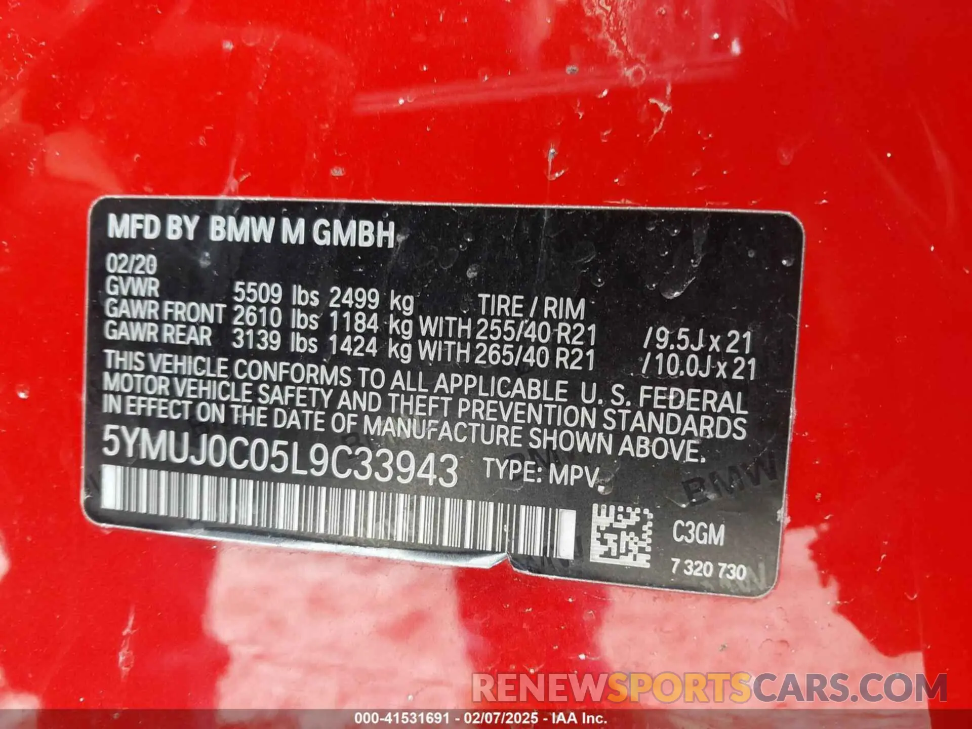 8 Photograph of a damaged car 5YMUJ0C05L9C33943 BMW X4 M 2020