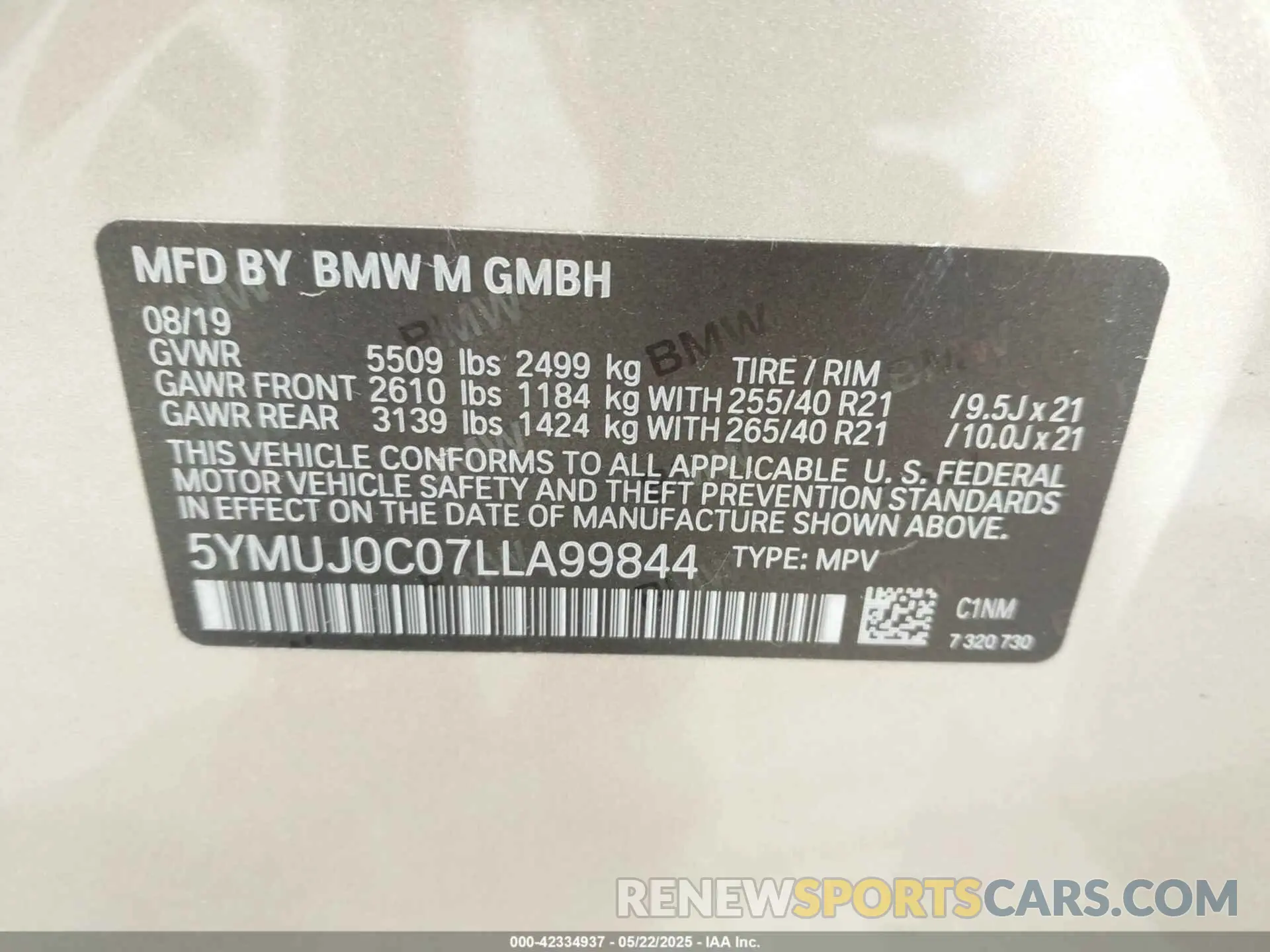 9 Photograph of a damaged car 5YMUJ0C07LLA99844 BMW X4 M 2020