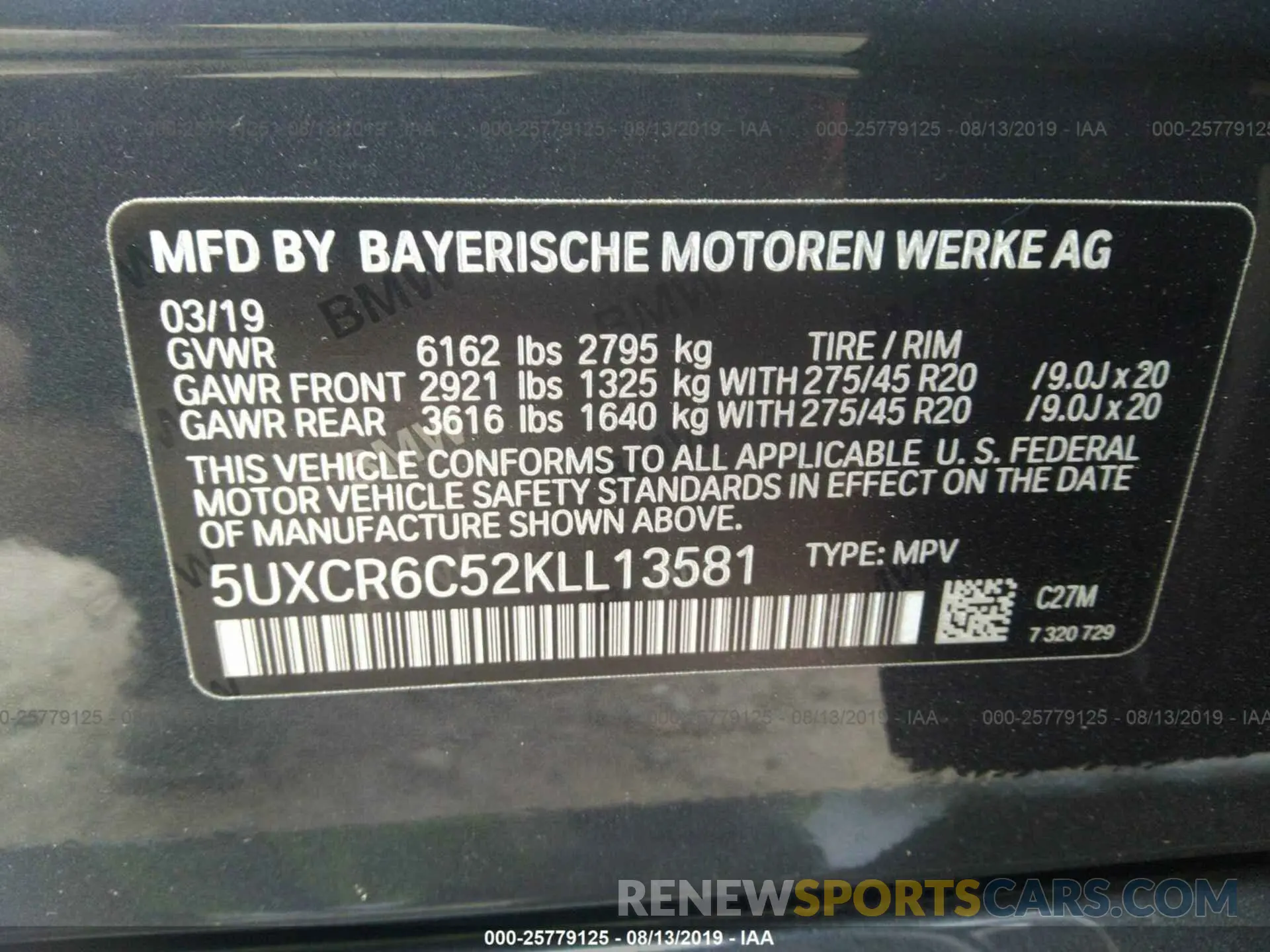 9 Photograph of a damaged car 5UXCR6C52KLL13581 BMW X5 2019