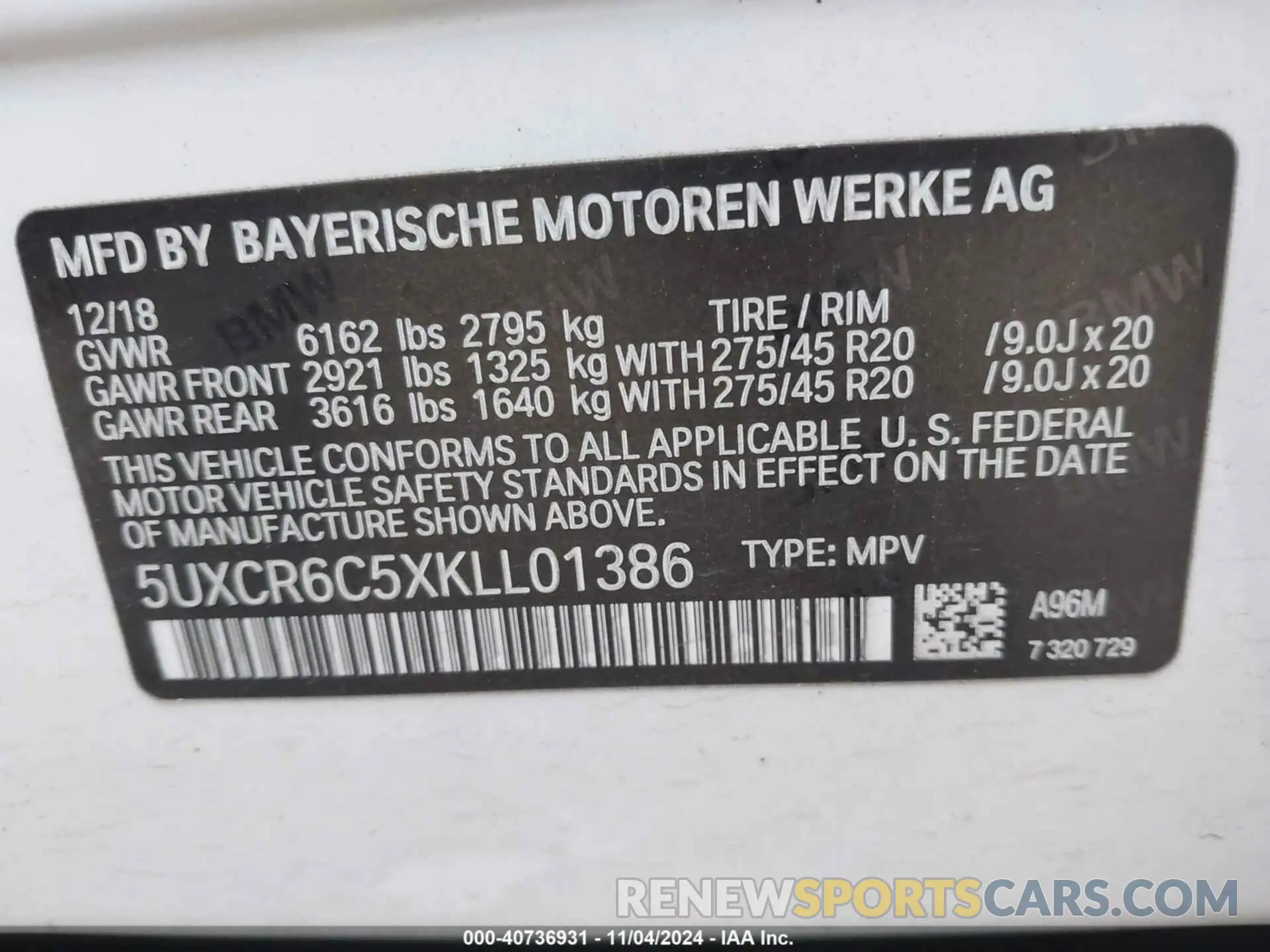 9 Photograph of a damaged car 5UXCR6C5XKLL01386 BMW X5 2019