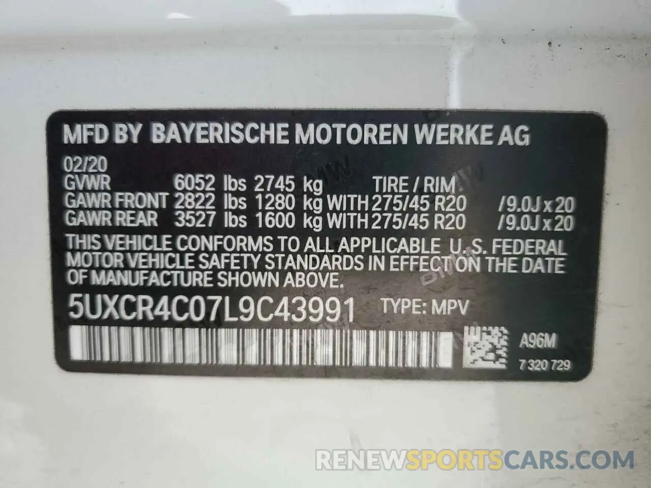 13 Photograph of a damaged car 5UXCR4C07L9C43991 BMW X5 2020