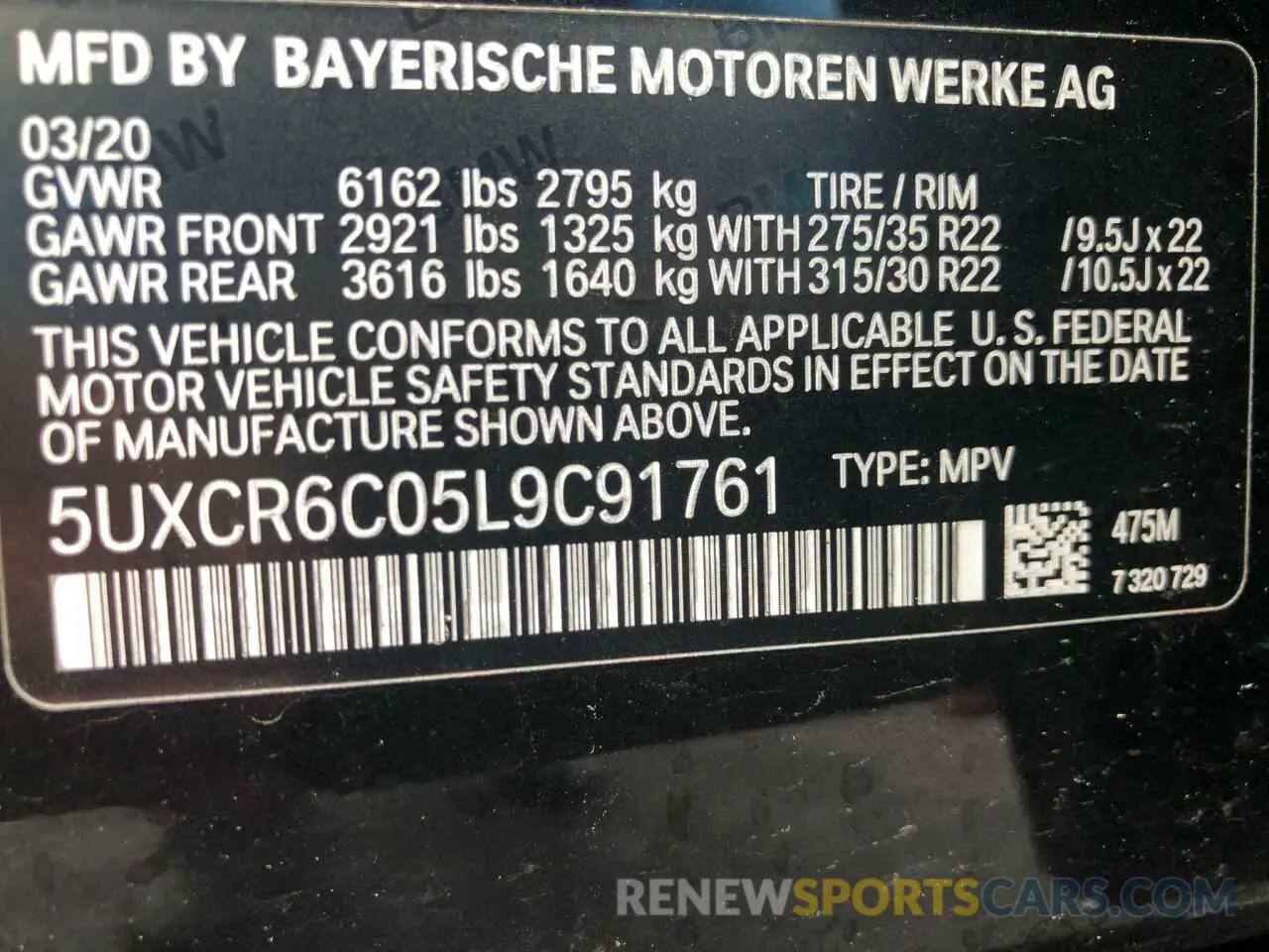 13 Photograph of a damaged car 5UXCR6C05L9C91761 BMW X5 2020