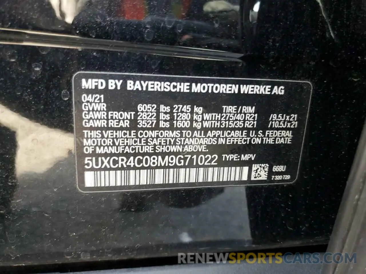 14 Photograph of a damaged car 5UXCR4C08M9G71022 BMW X5 2021