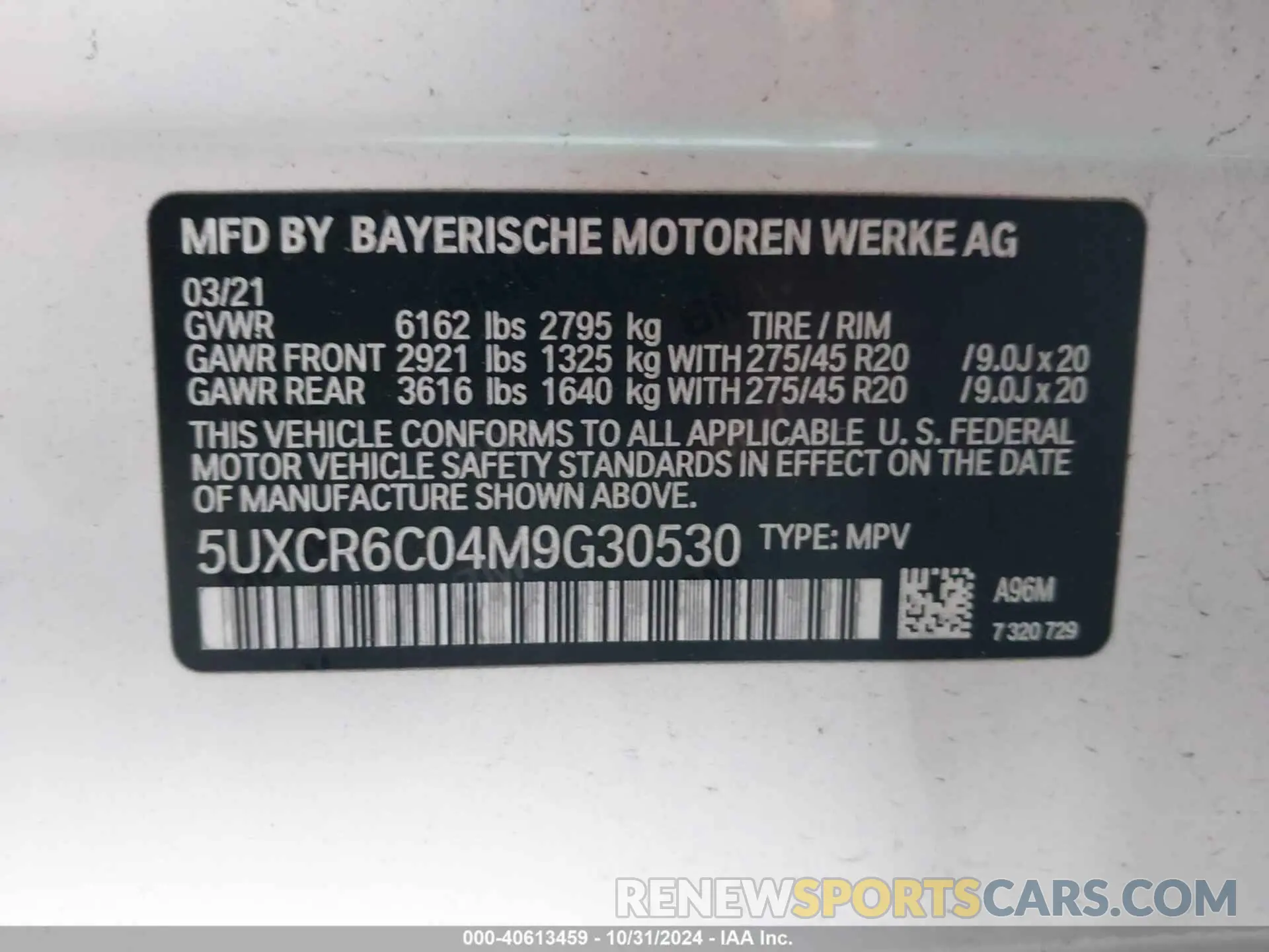 9 Photograph of a damaged car 5UXCR6C04M9G30530 BMW X5 2021