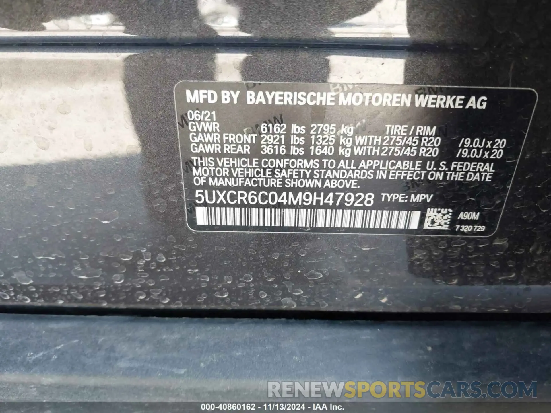 9 Photograph of a damaged car 5UXCR6C04M9H47928 BMW X5 2021