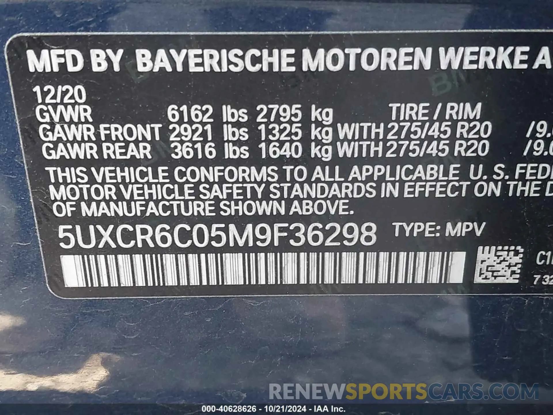 9 Photograph of a damaged car 5UXCR6C05M9F36298 BMW X5 2021