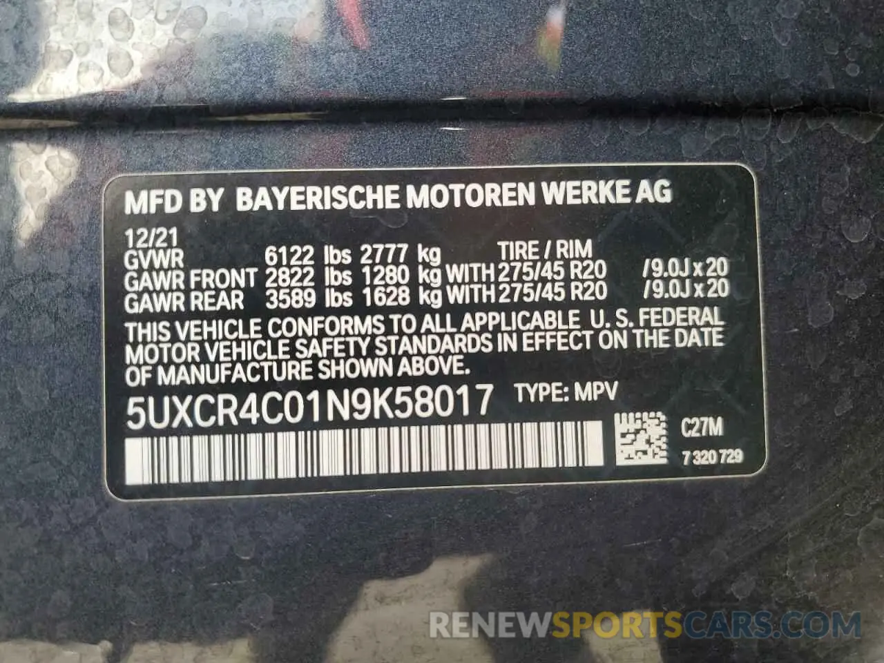 14 Photograph of a damaged car 5UXCR4C01N9K58017 BMW X5 2022