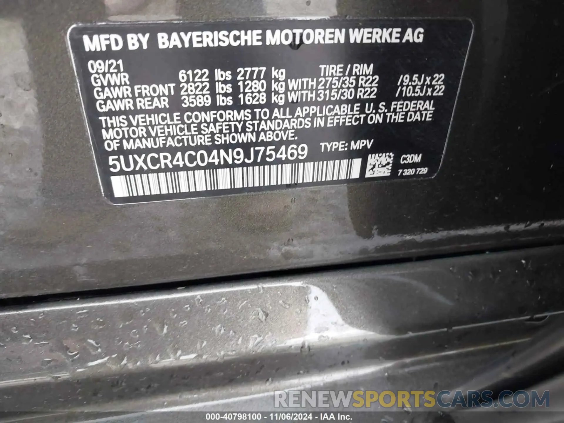 9 Photograph of a damaged car 5UXCR4C04N9J75469 BMW X5 2022