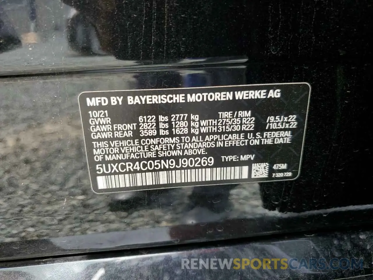 13 Photograph of a damaged car 5UXCR4C05N9J90269 BMW X5 2022