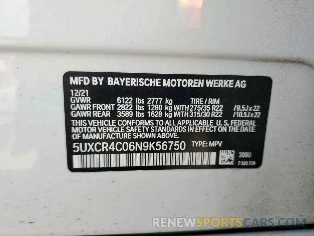 13 Photograph of a damaged car 5UXCR4C06N9K56750 BMW X5 2022