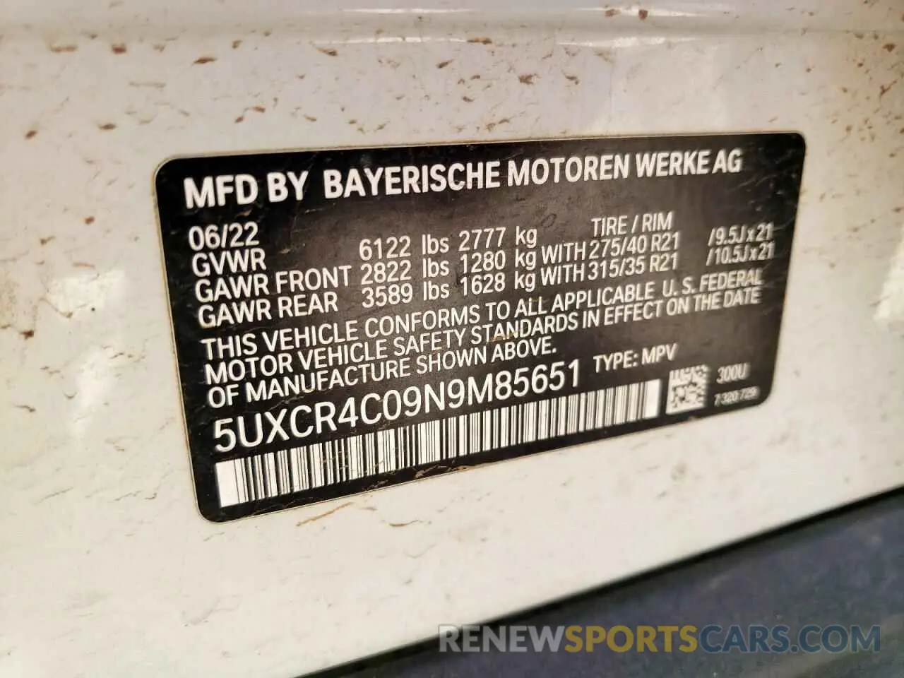 13 Photograph of a damaged car 5UXCR4C09N9M85651 BMW X5 2022