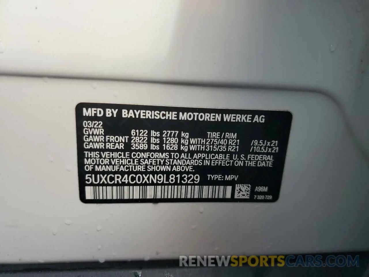 14 Photograph of a damaged car 5UXCR4C0XN9L81329 BMW X5 2022