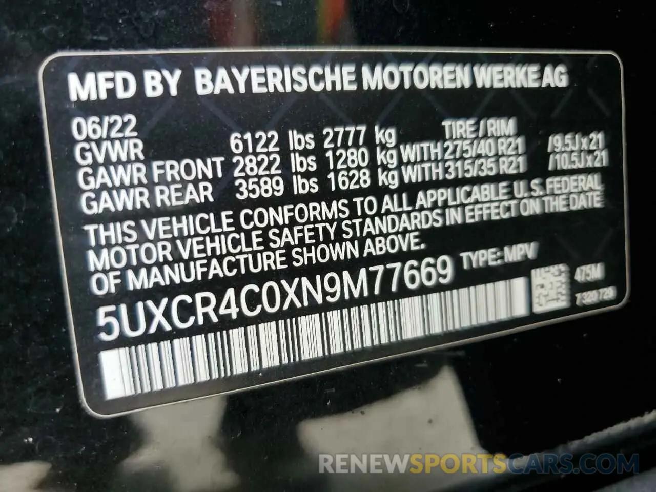 14 Photograph of a damaged car 5UXCR4C0XN9M77669 BMW X5 2022