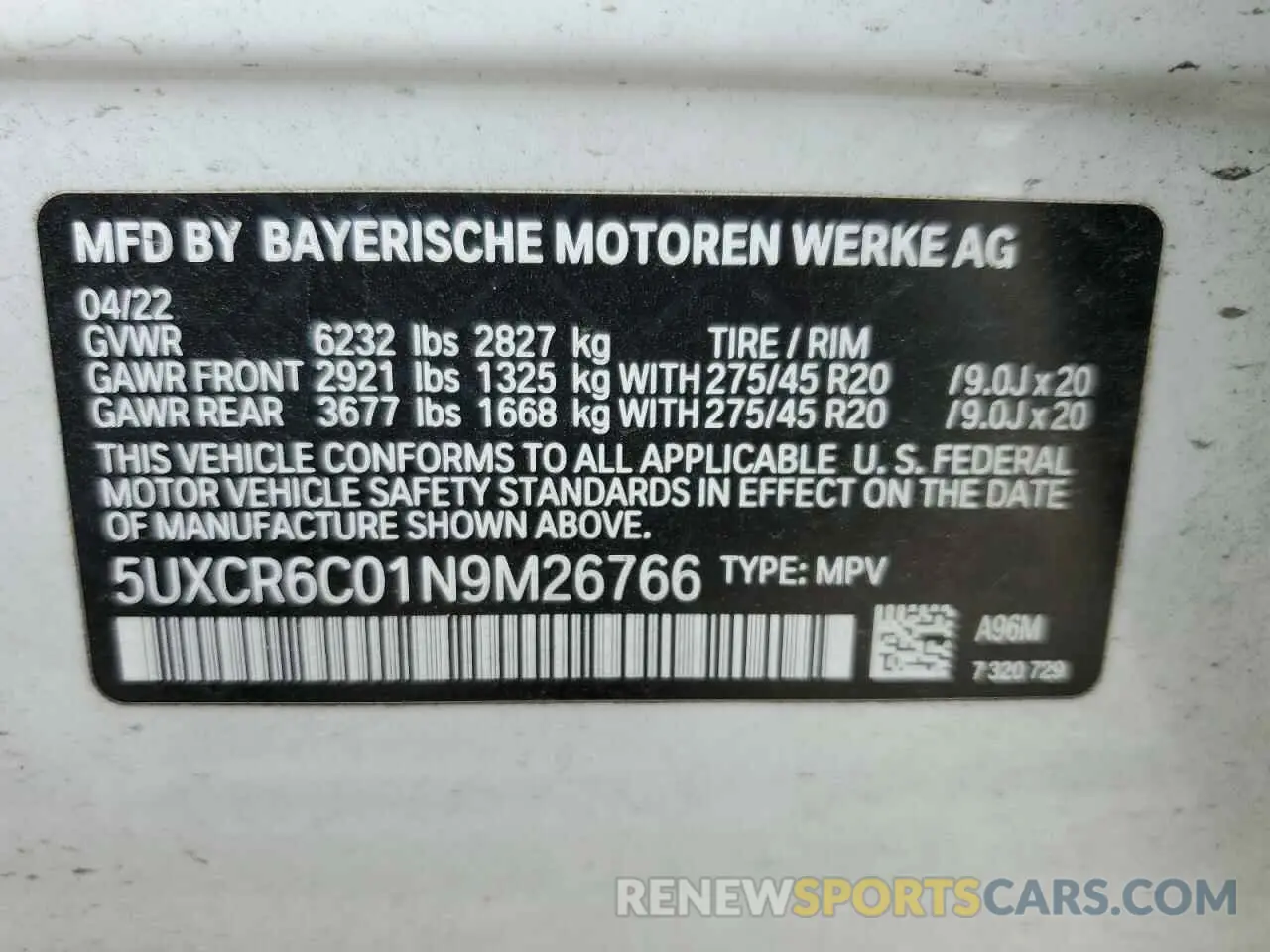 15 Photograph of a damaged car 5UXCR6C01N9M26766 BMW X5 2022