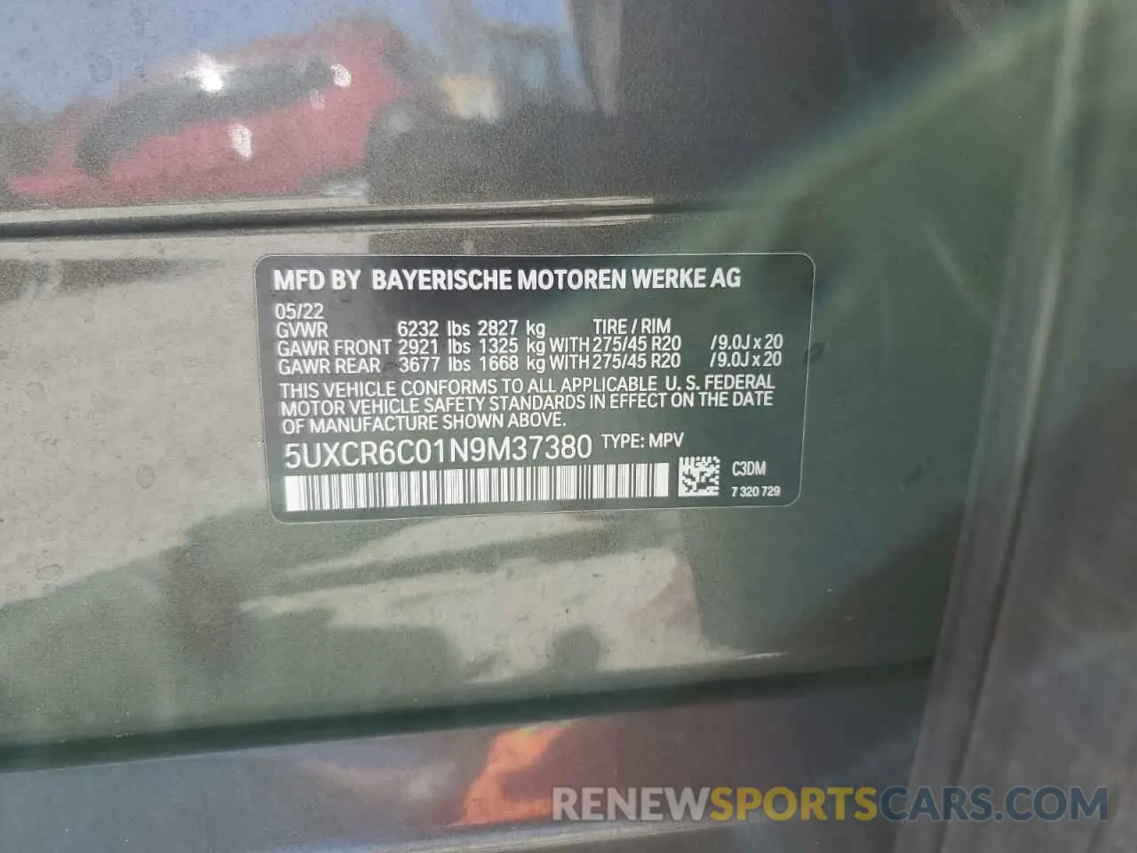 14 Photograph of a damaged car 5UXCR6C01N9M37380 BMW X5 2022