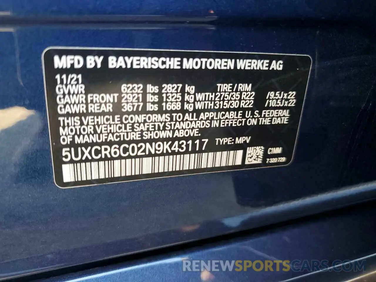 13 Photograph of a damaged car 5UXCR6C02N9K43117 BMW X5 2022