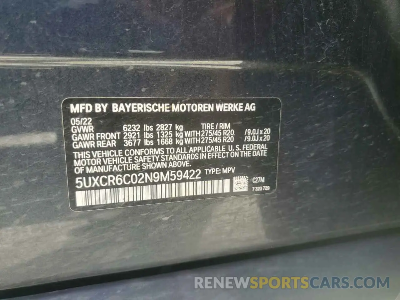 13 Photograph of a damaged car 5UXCR6C02N9M59422 BMW X5 2022