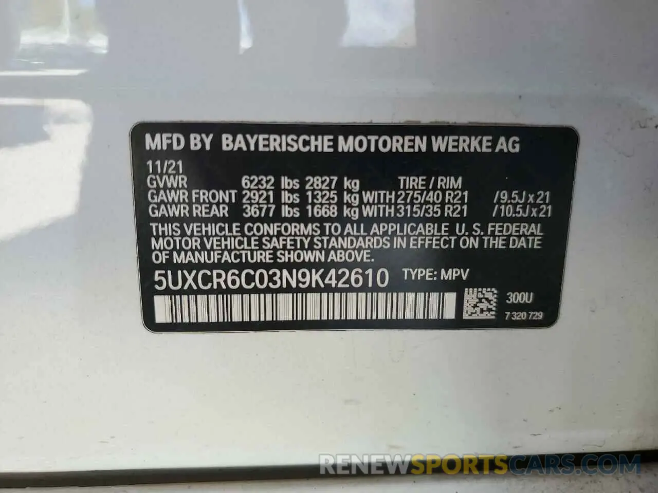 13 Photograph of a damaged car 5UXCR6C03N9K42610 BMW X5 2022