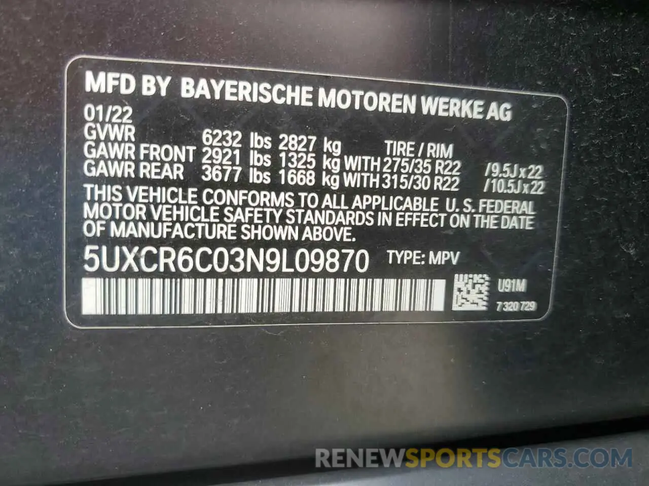 13 Photograph of a damaged car 5UXCR6C03N9L09870 BMW X5 2022