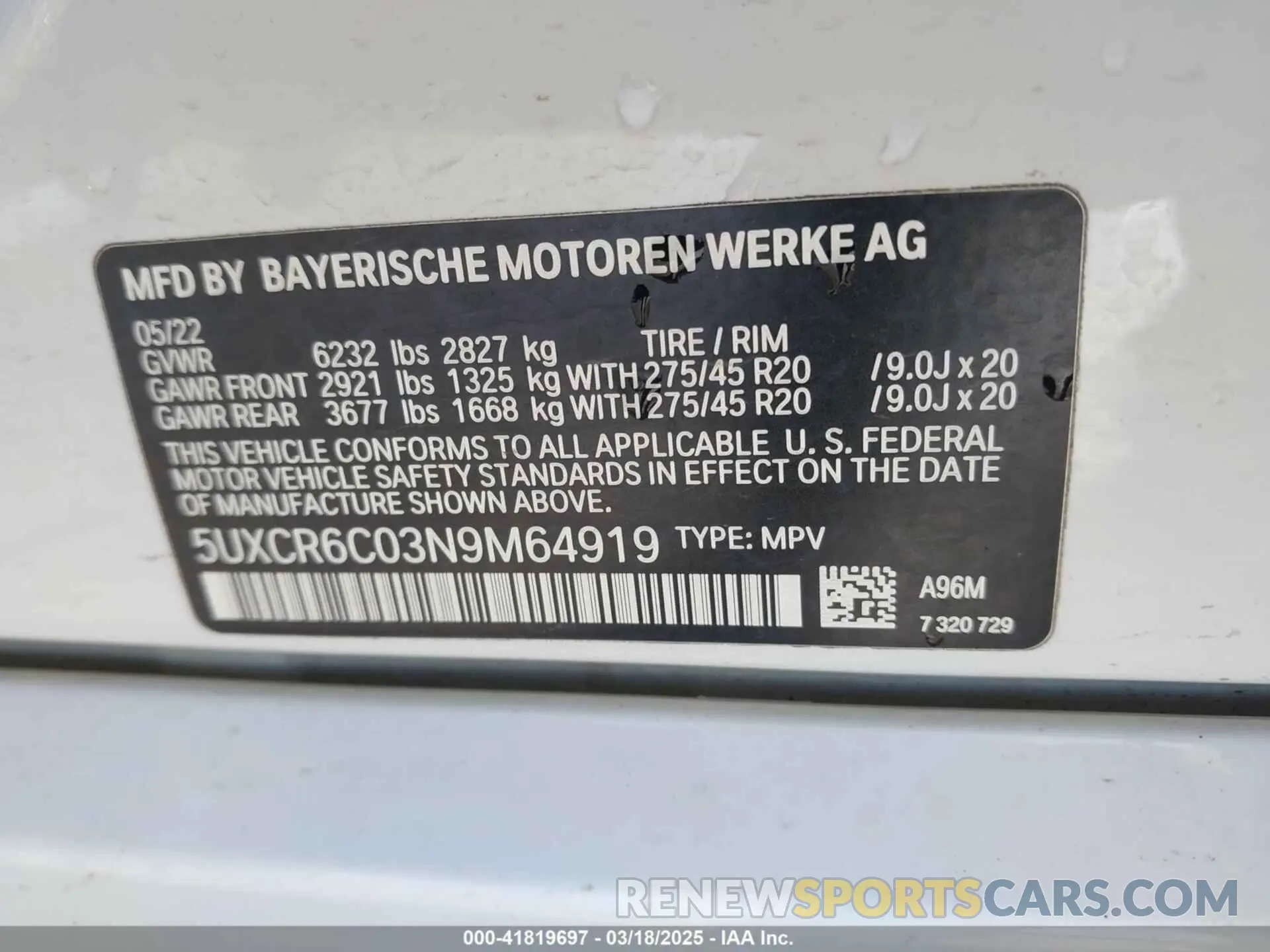 9 Photograph of a damaged car 5UXCR6C03N9M64919 BMW X5 2022